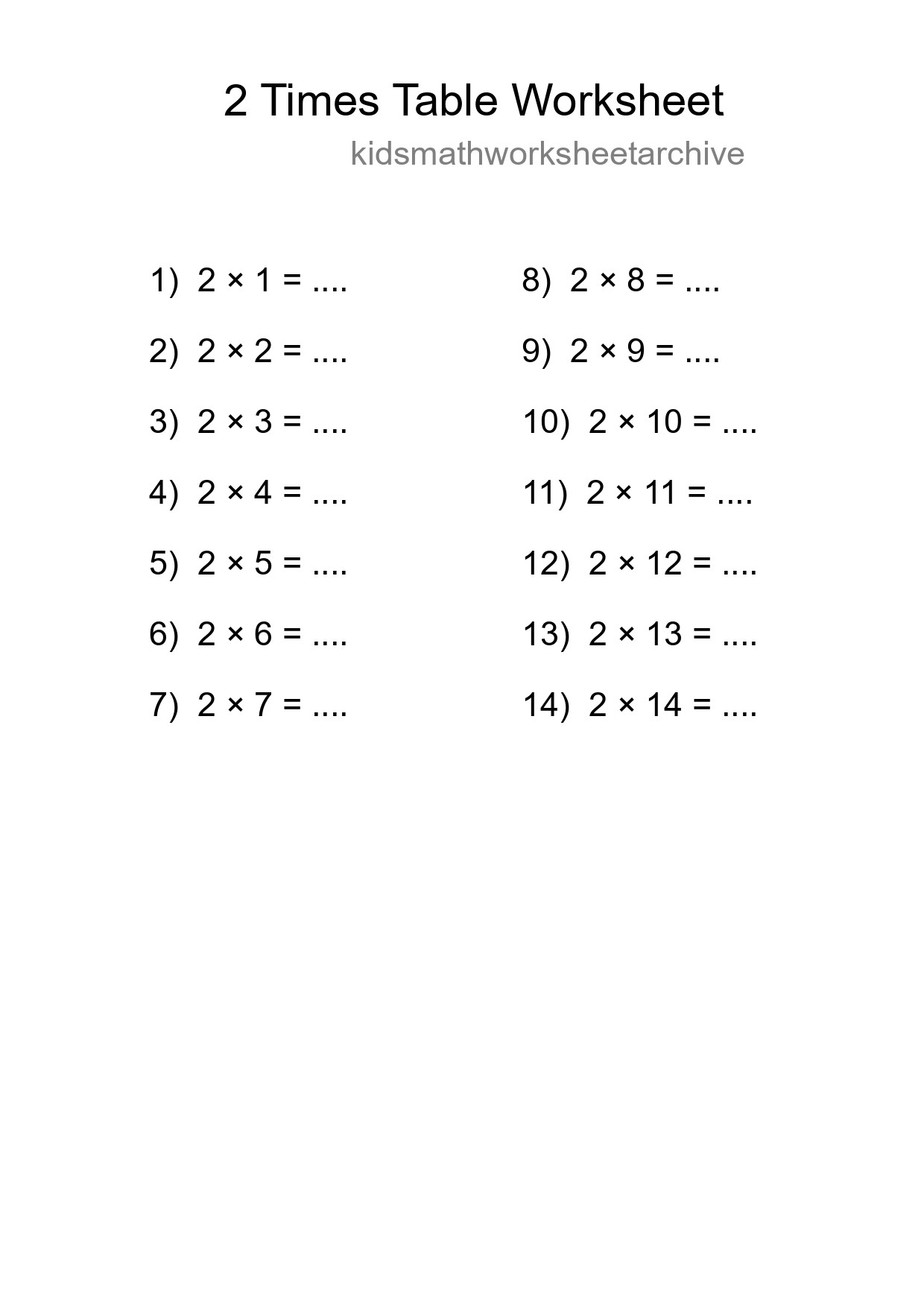 2 Times Table Worksheet For Grade 2 - Part 64