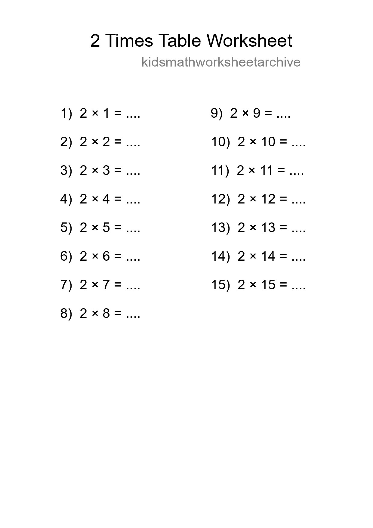 2 Times Table Worksheet For Grade 2 With Answers - Part 86