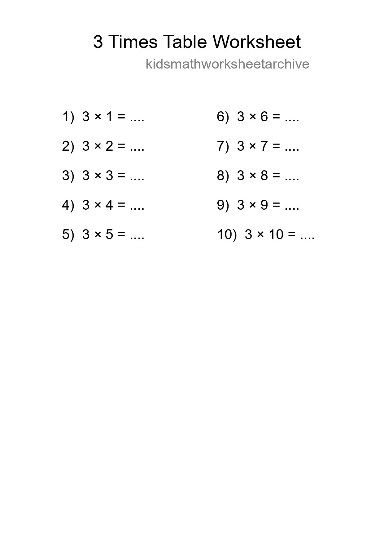 3 Times Table Worksheet For Grade 2 With Answers - Part 119