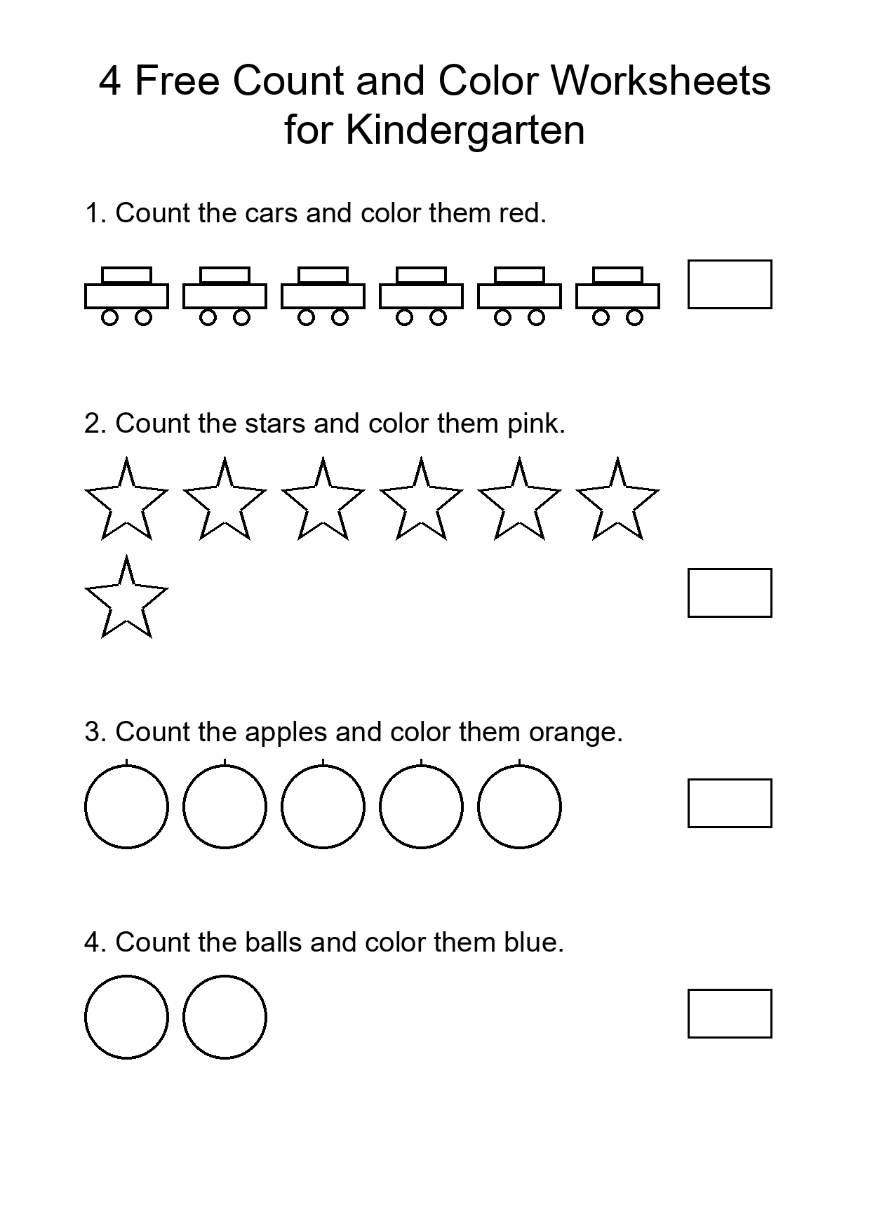 4 Free Count and Color Worksheets for Kindergarten