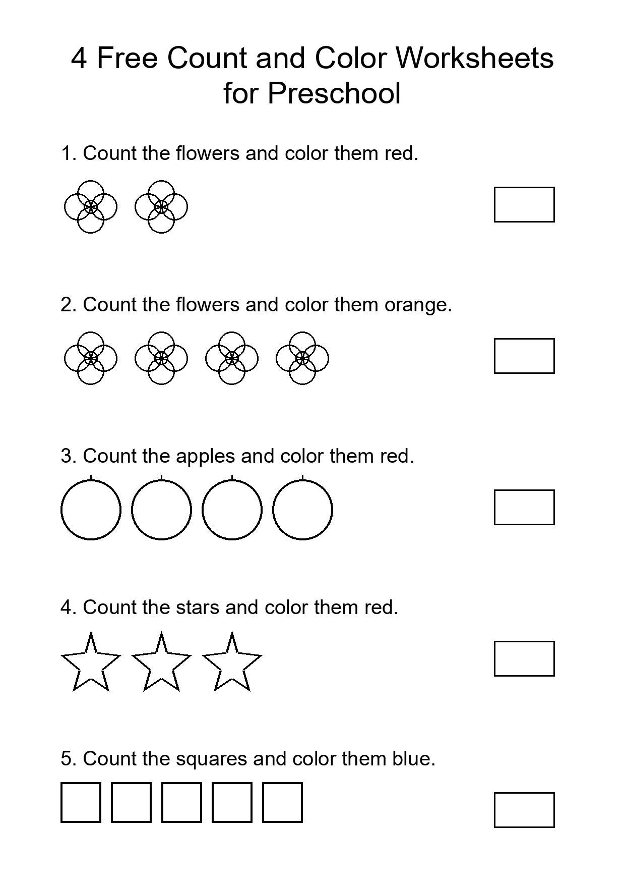 4 Free Count and Color Worksheets for Preschool