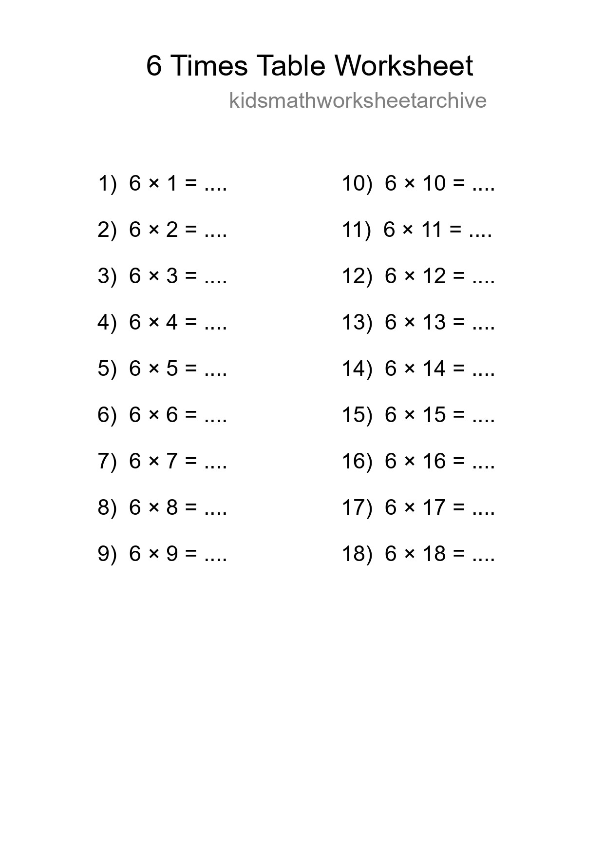 6 Times Table Worksheet For Grade 3 - Part 229