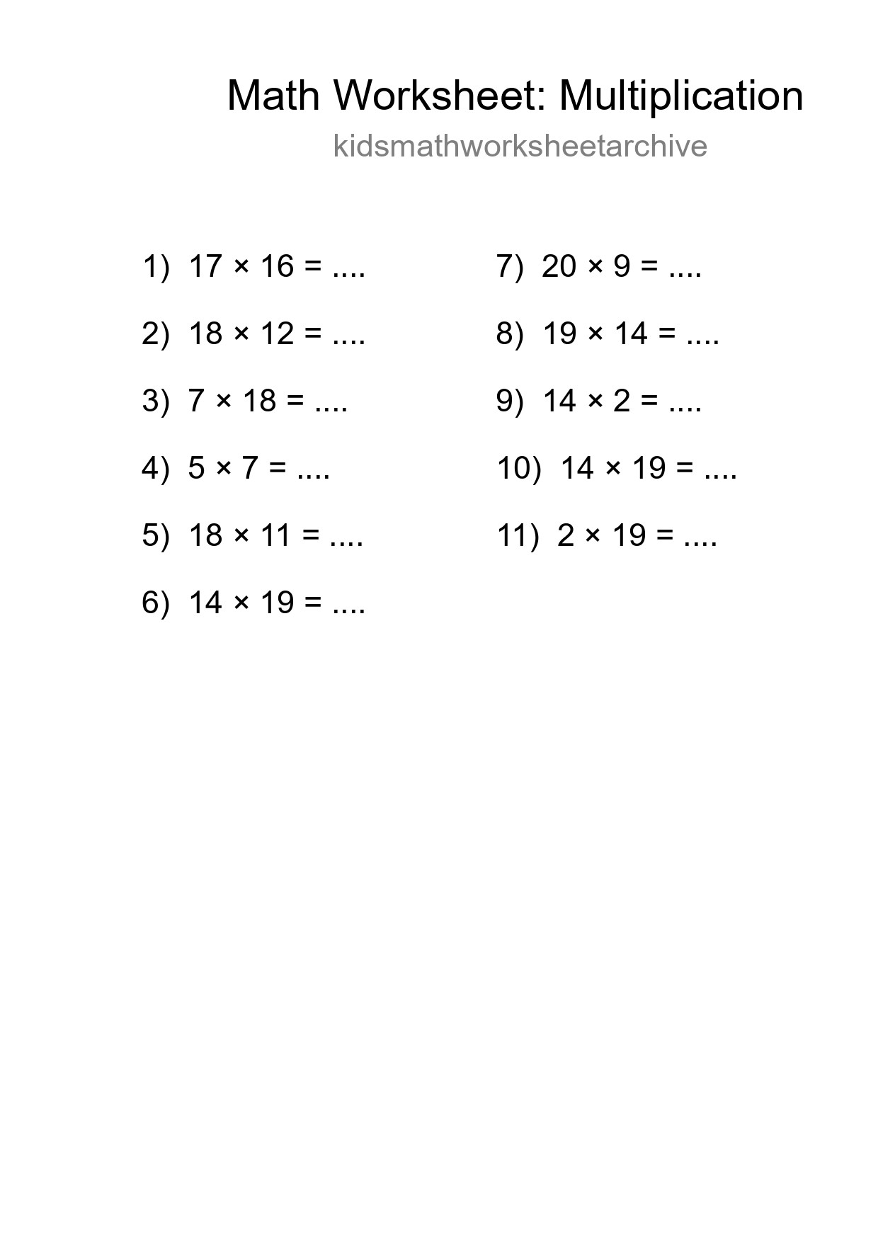 Free 11 Multiplication Math Worksheet For Grade 2 - Part 29