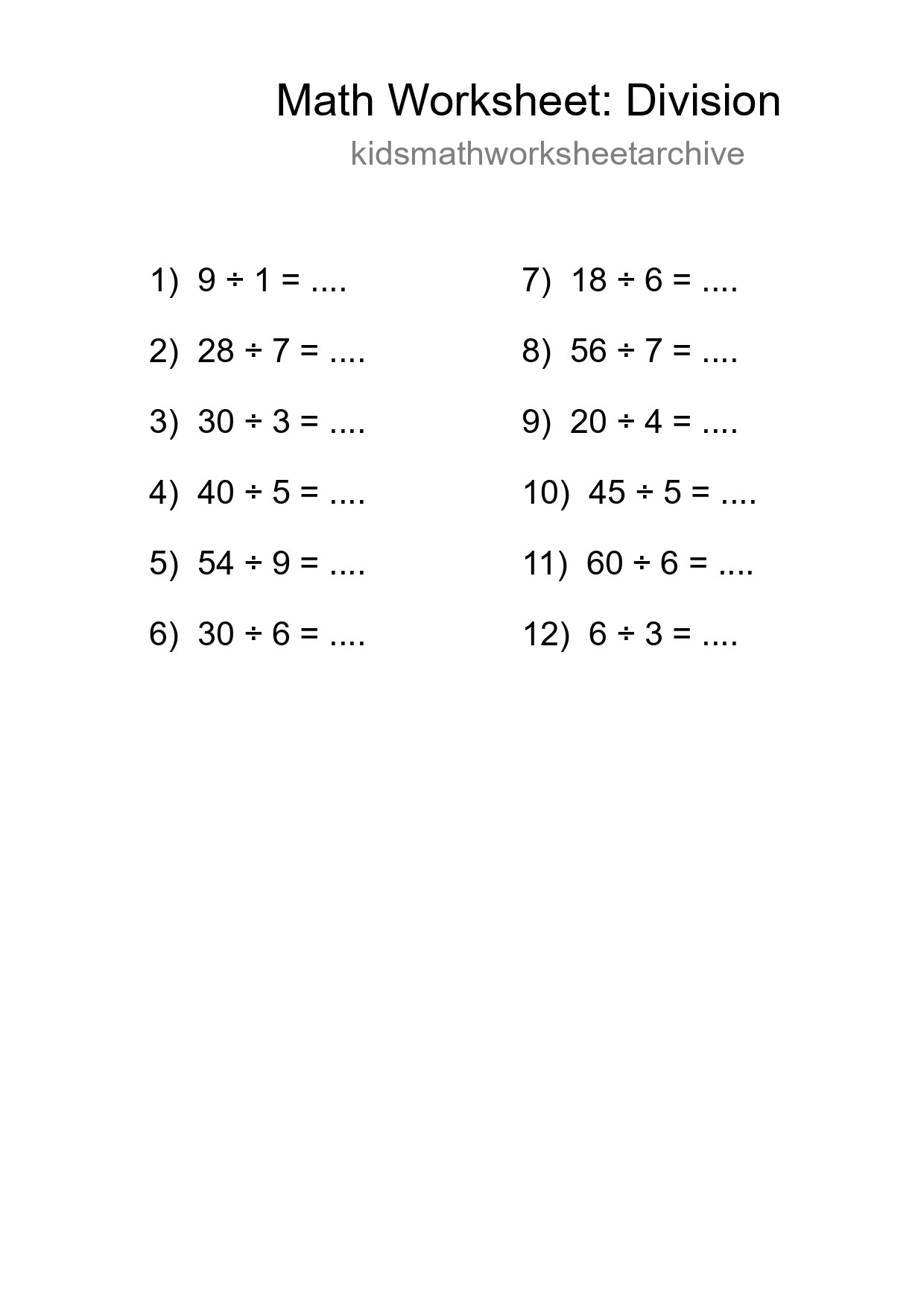 Free 12 Division Math Worksheet For Grade 1 - Part 70