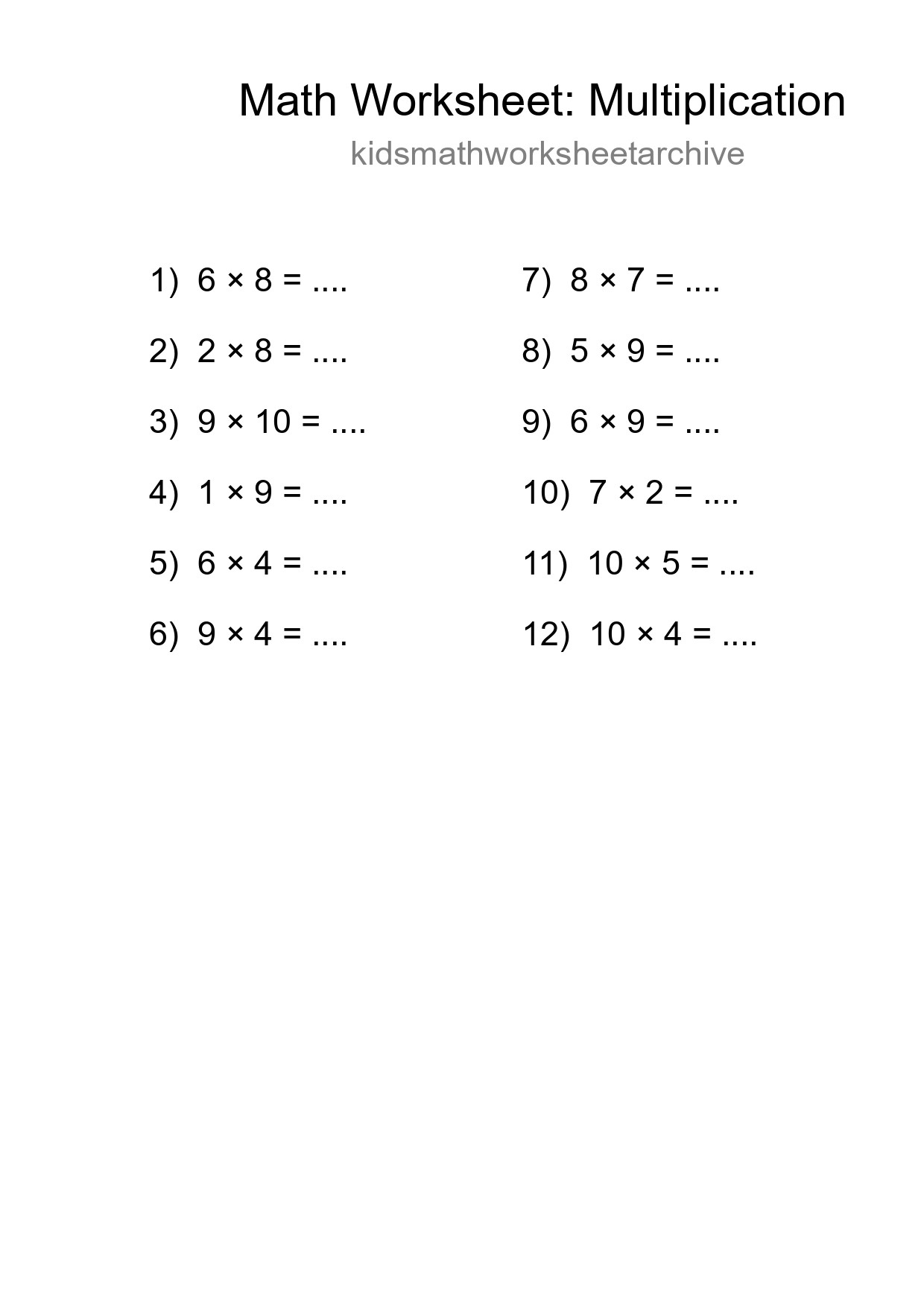Free 12 Multiplication Math Worksheet For Grade 1 With Answers - Part 150