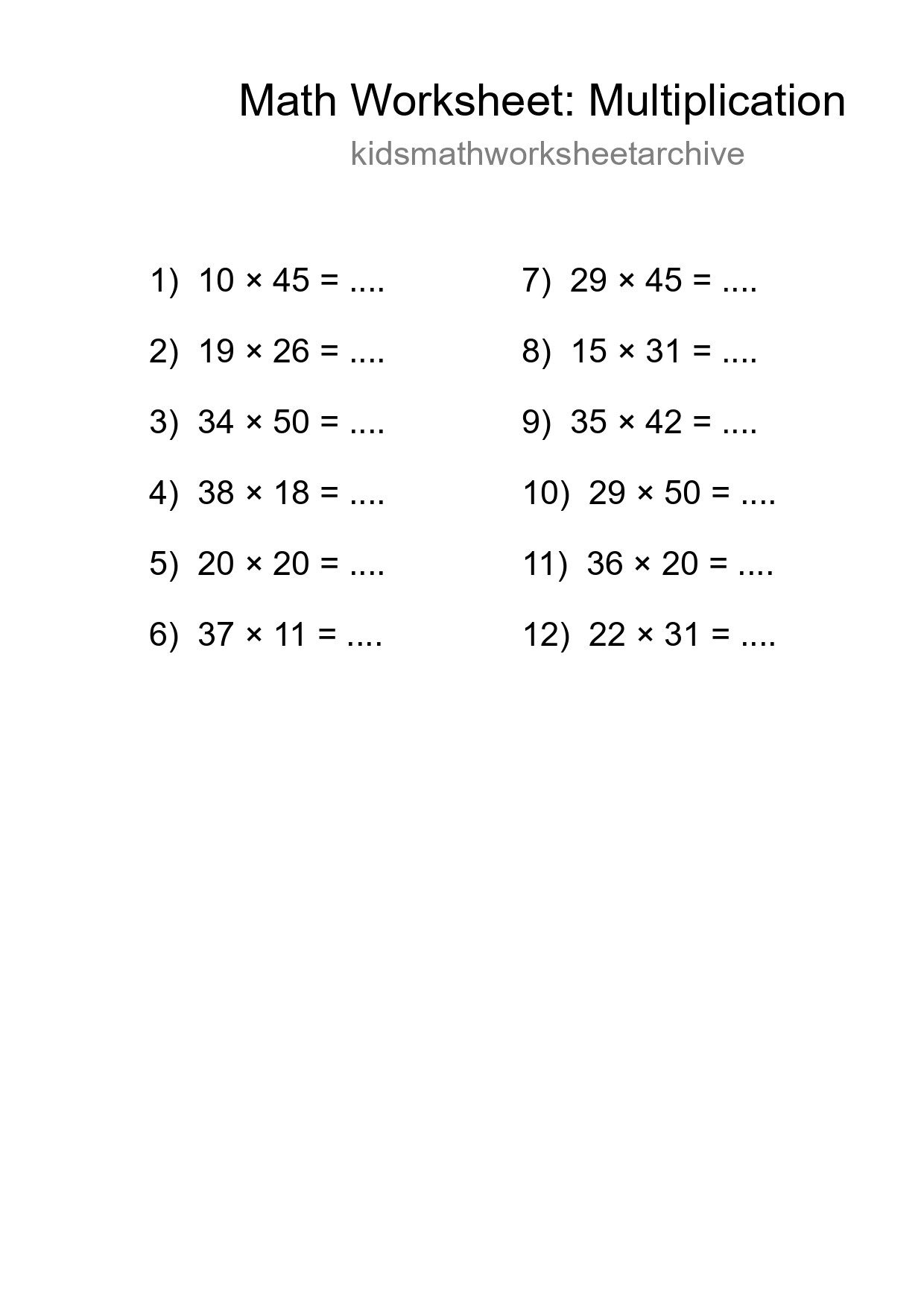 Free 12 Multiplication Math Worksheet For Grade 2 - Part 293
