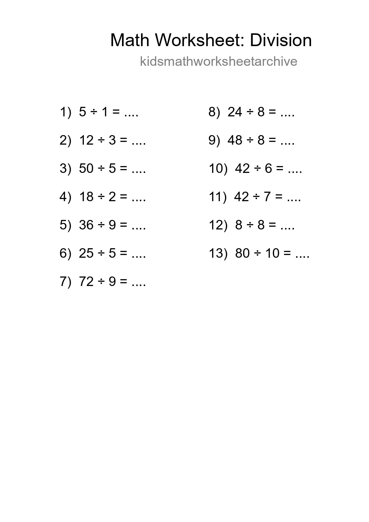 Free 13 Division Math Worksheet For Grade 1 With Answers - Part 103