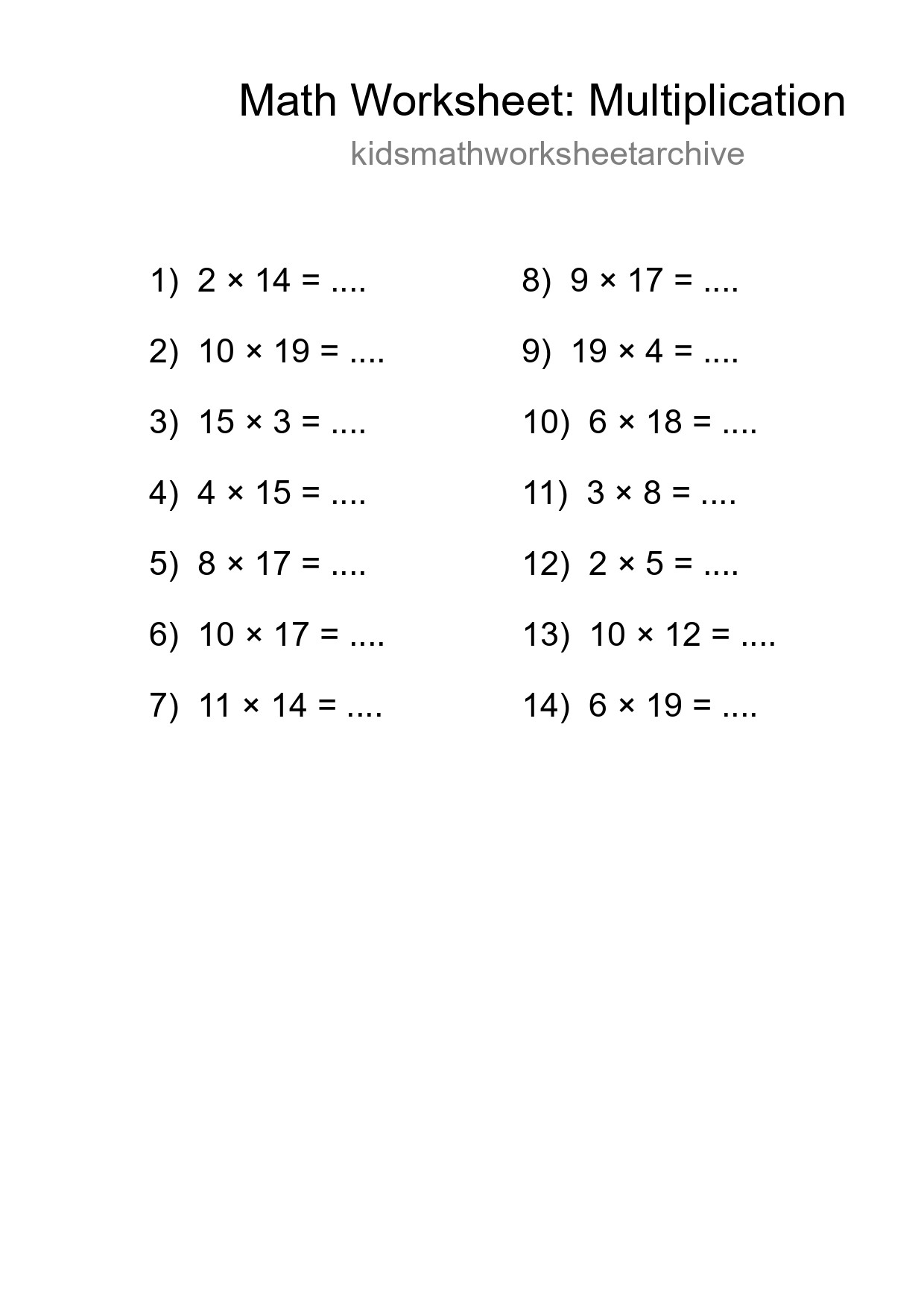 Free 14 Multiplication Math Worksheet For Grade 2 With Answers - Part 216
