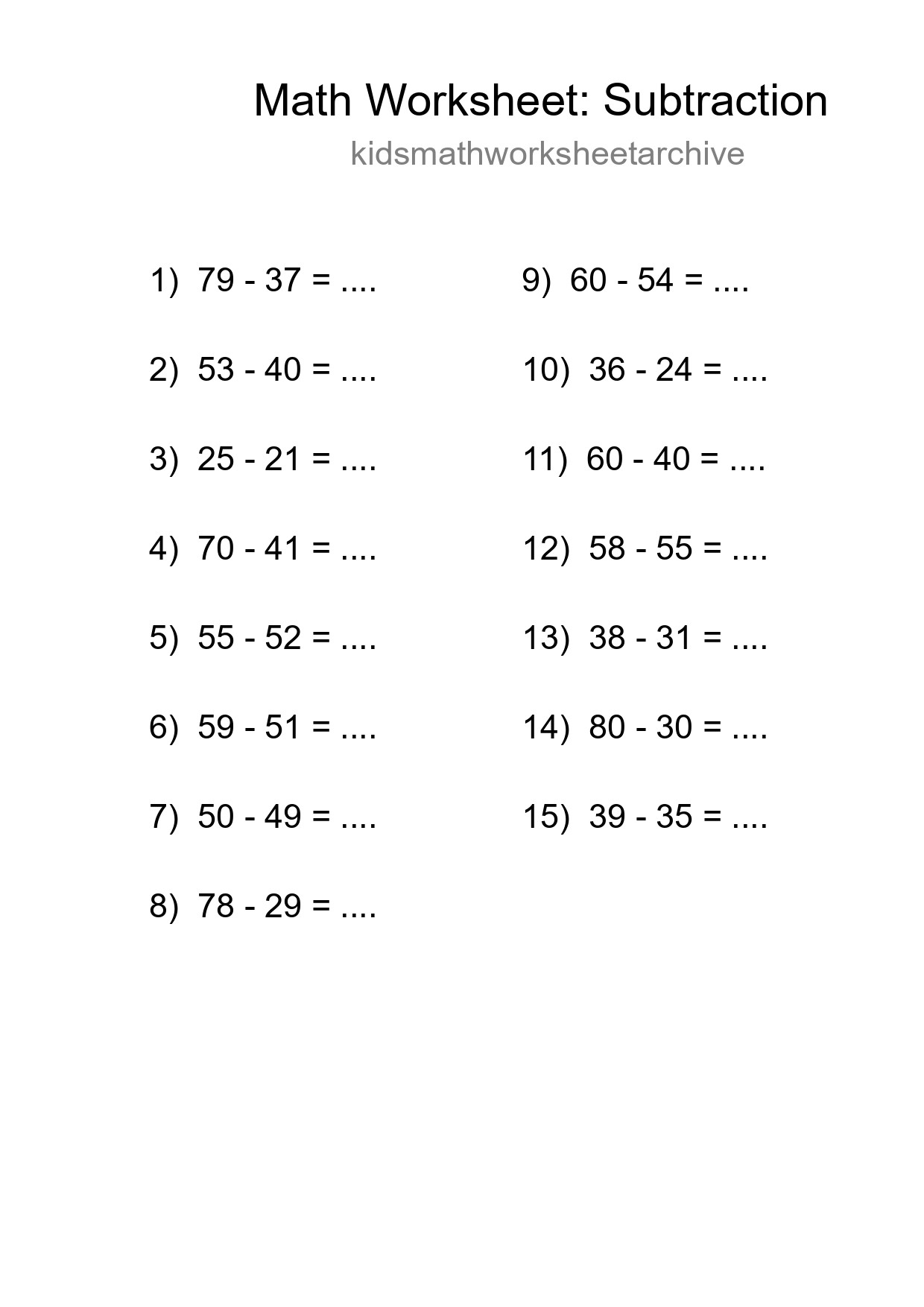 Free 15 Subtraction Math Worksheet For Grade 3 With Answers - Part 195