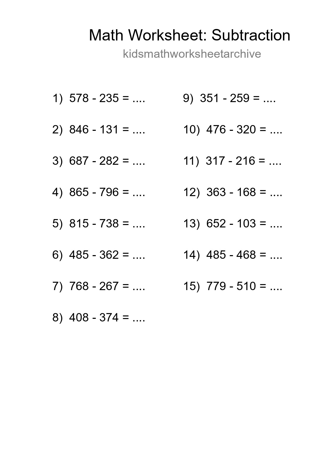 Free 15 Subtraction Math Worksheet For Grade 5 - Part 140