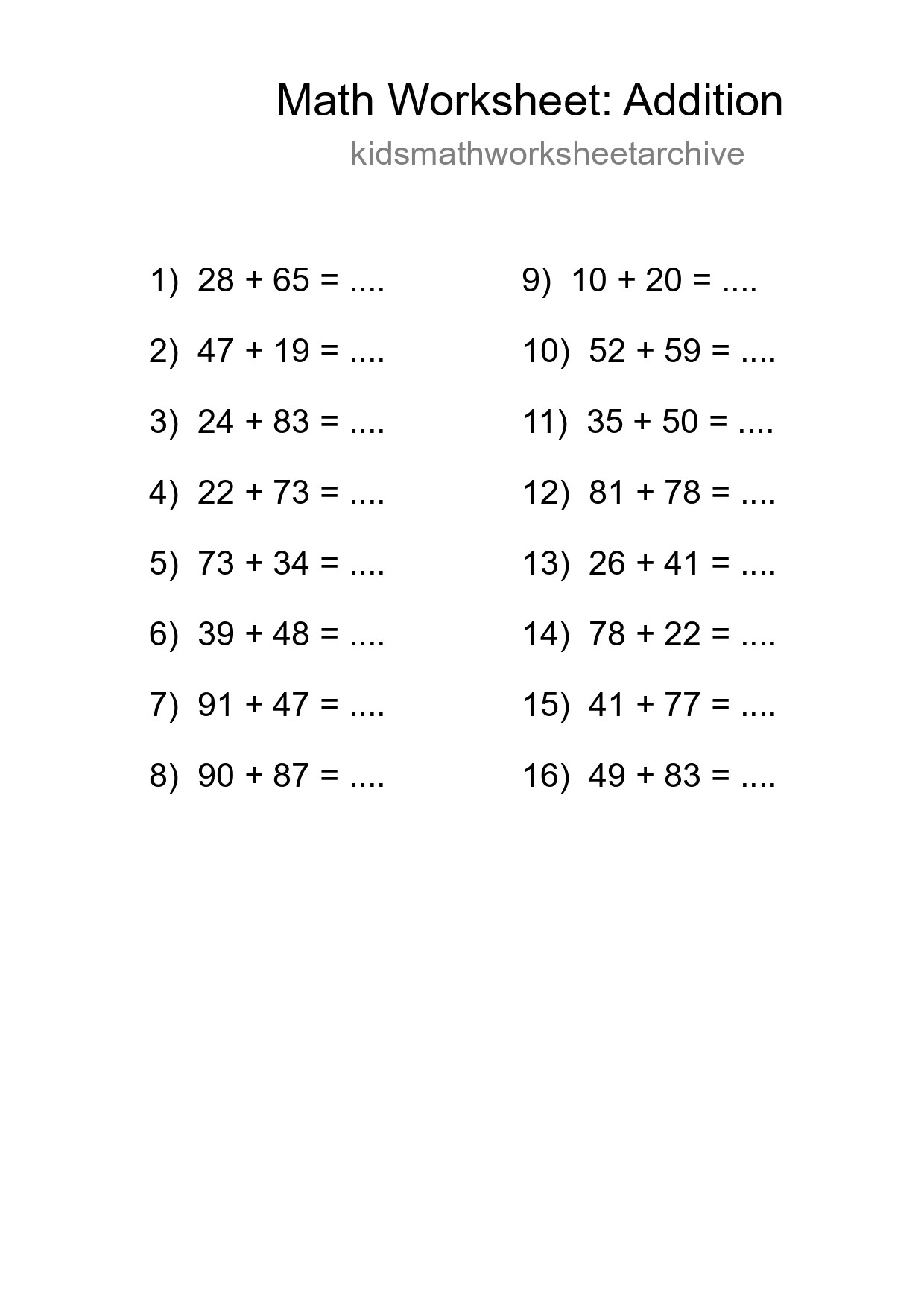 Free 16 Addition Math Worksheet For Grade 3 - Part 12