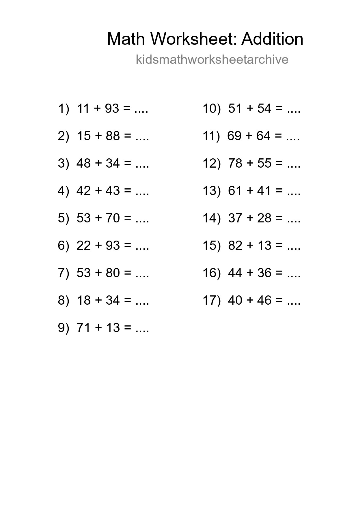 Free 17 Addition Math Worksheet For Grade 3 - Part 276