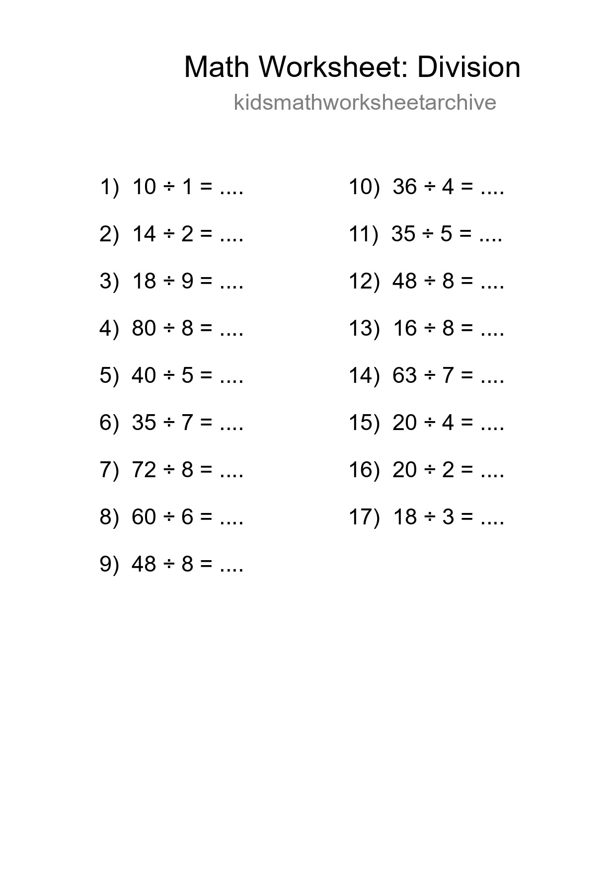 Free 17 Division Math Worksheet For Grade 1 - Part 279