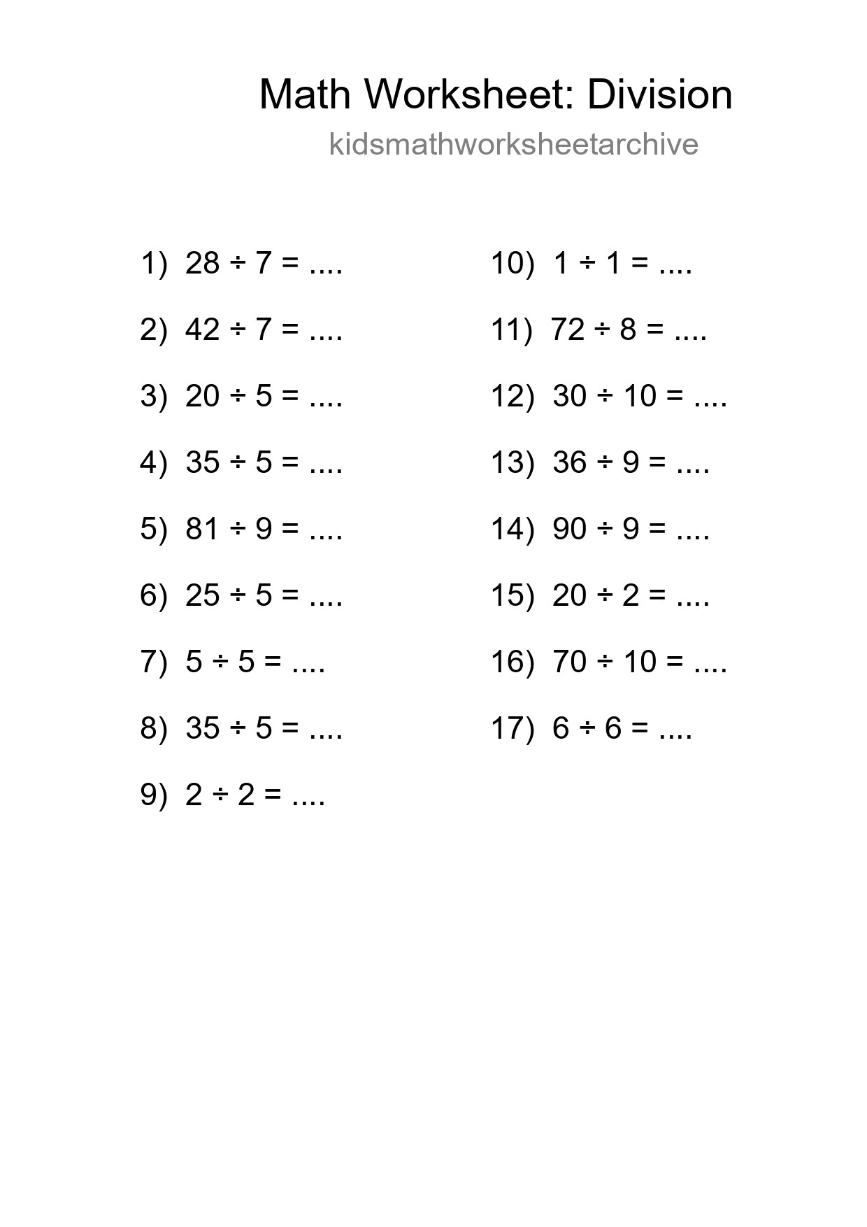 Free 17 Division Math Worksheet For Grade 1 With Answers - Part 191