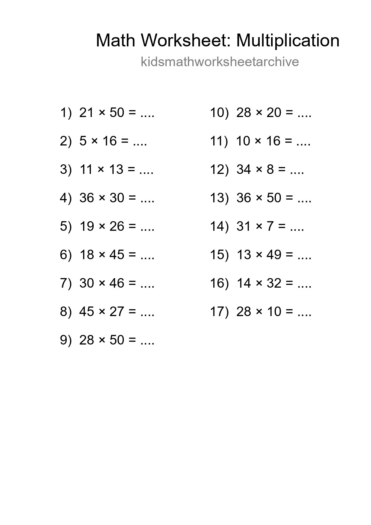 Free 17 Multiplication Math Worksheet For Grade 2 With Answers - Part 183