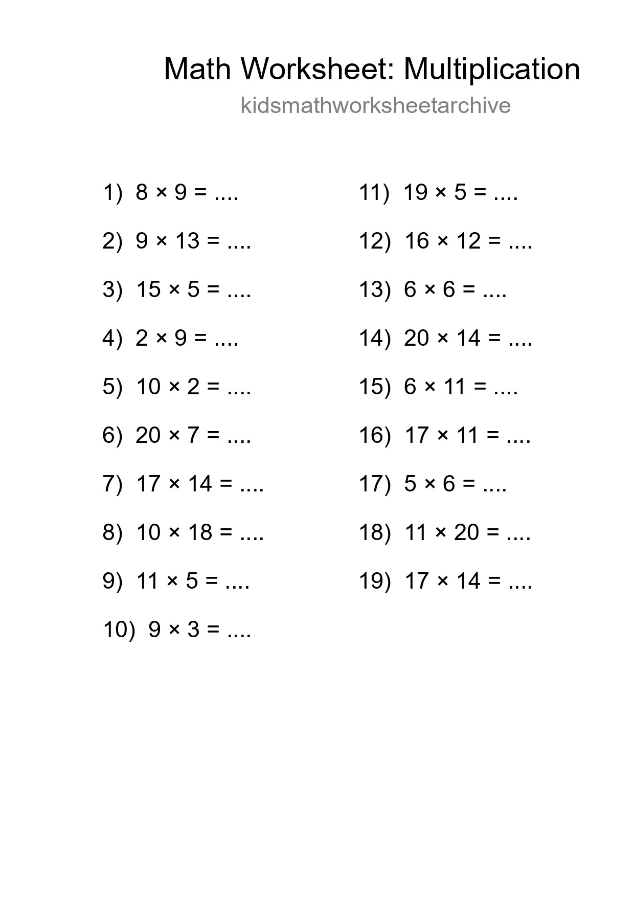 Free 19 Multiplication Math Worksheet For Grade 2 With Answers - Part 128