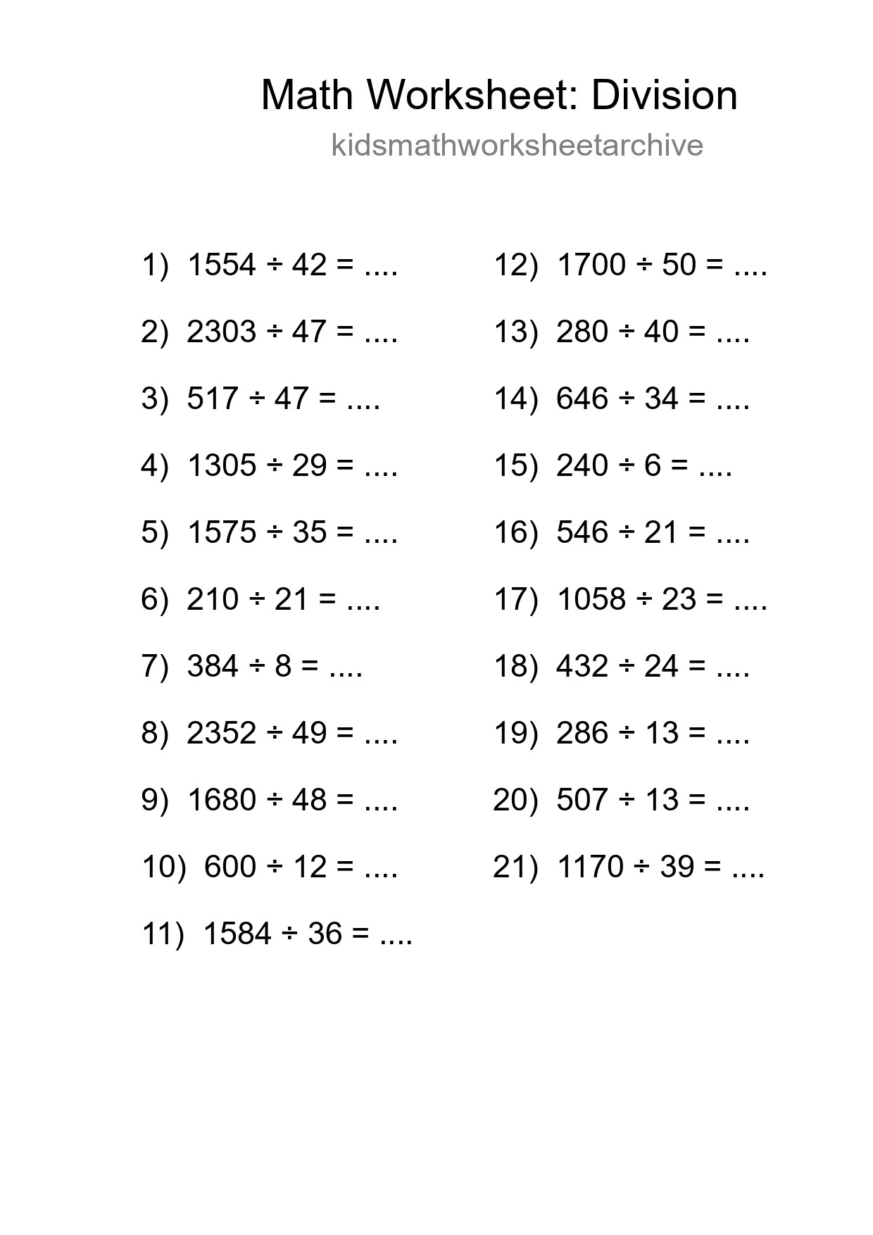 Free 21 Division Math Worksheet For Grade 2 With Answers - Part 257