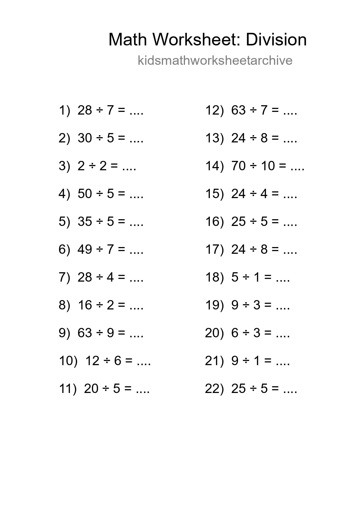 Free 22 Division Math Worksheet For Grade 1 - Part 180