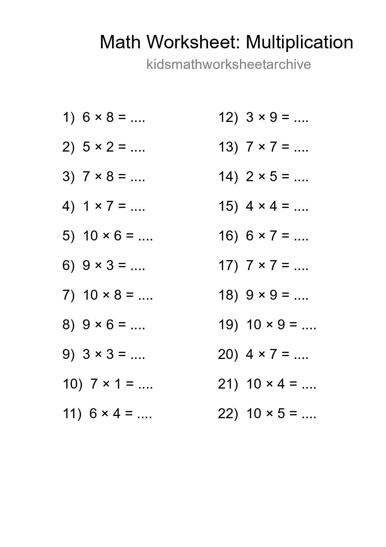 Free 22 Multiplication Math Worksheet For Grade 1 - Part 249