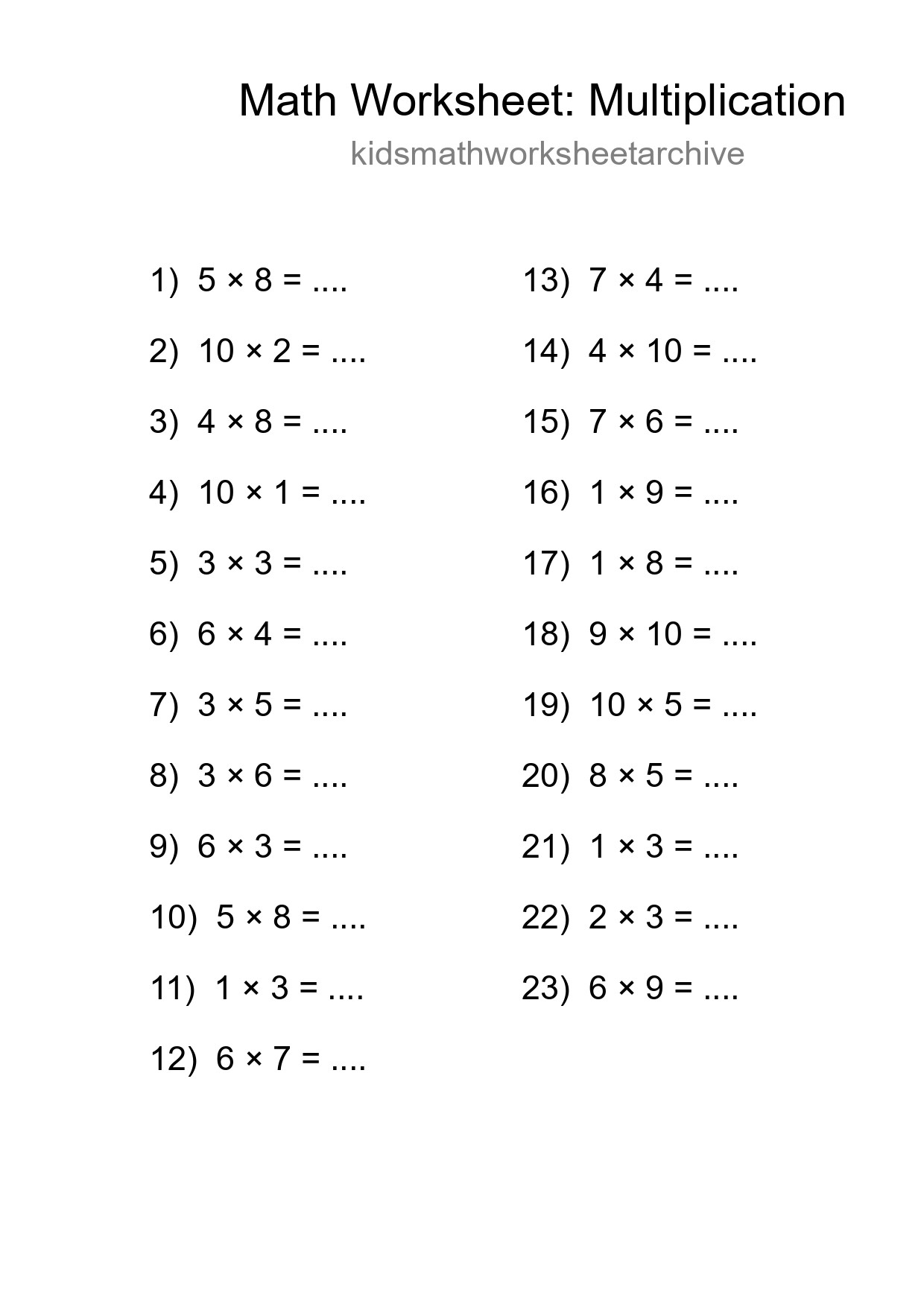 Free 23 Multiplication Math Worksheet For Grade 1 - Part 117