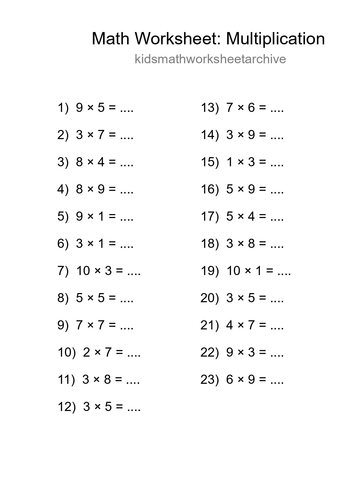 Free 23 Multiplication Math Worksheet For Grade 1 - Part 194