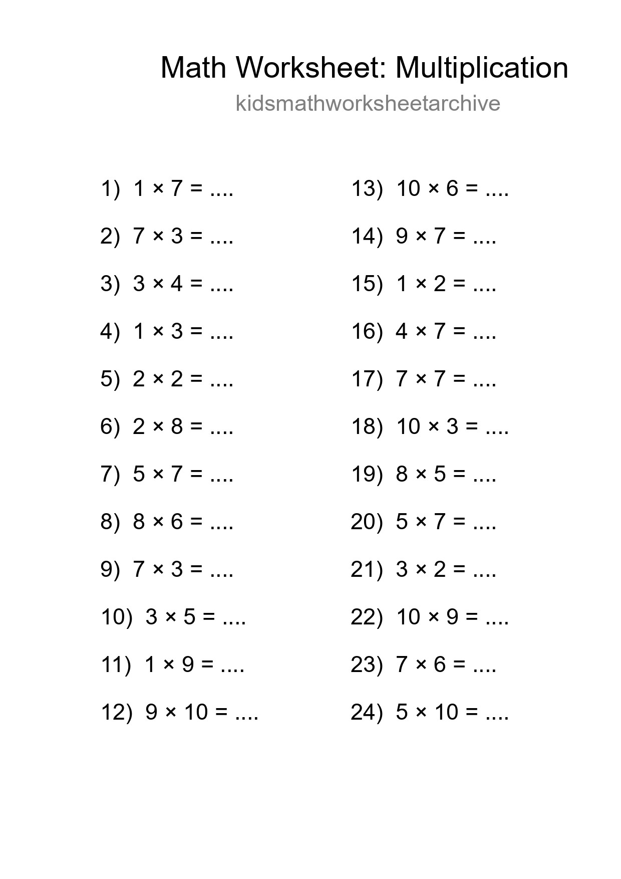 Free 24 Multiplication Math Worksheet For Grade 1 - Part 7