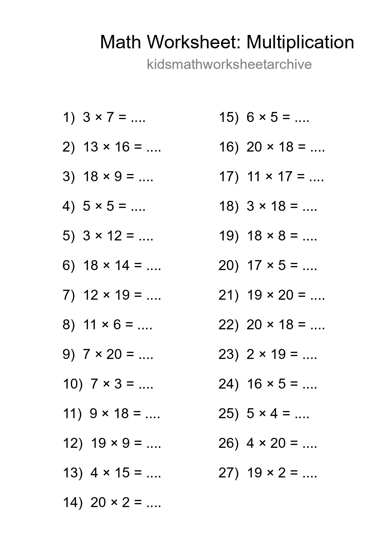 Free 27 Multiplication Math Worksheet For Grade 2 - Part 282