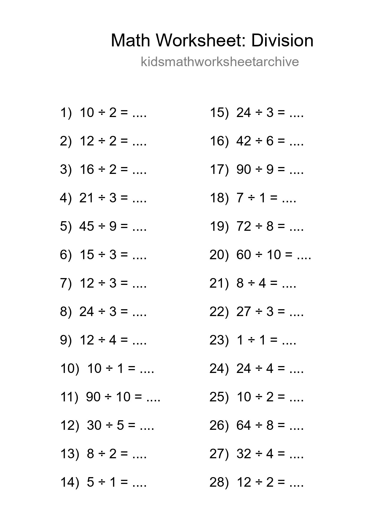 Free 28 Division Math Worksheet For Grade 1 - Part 224