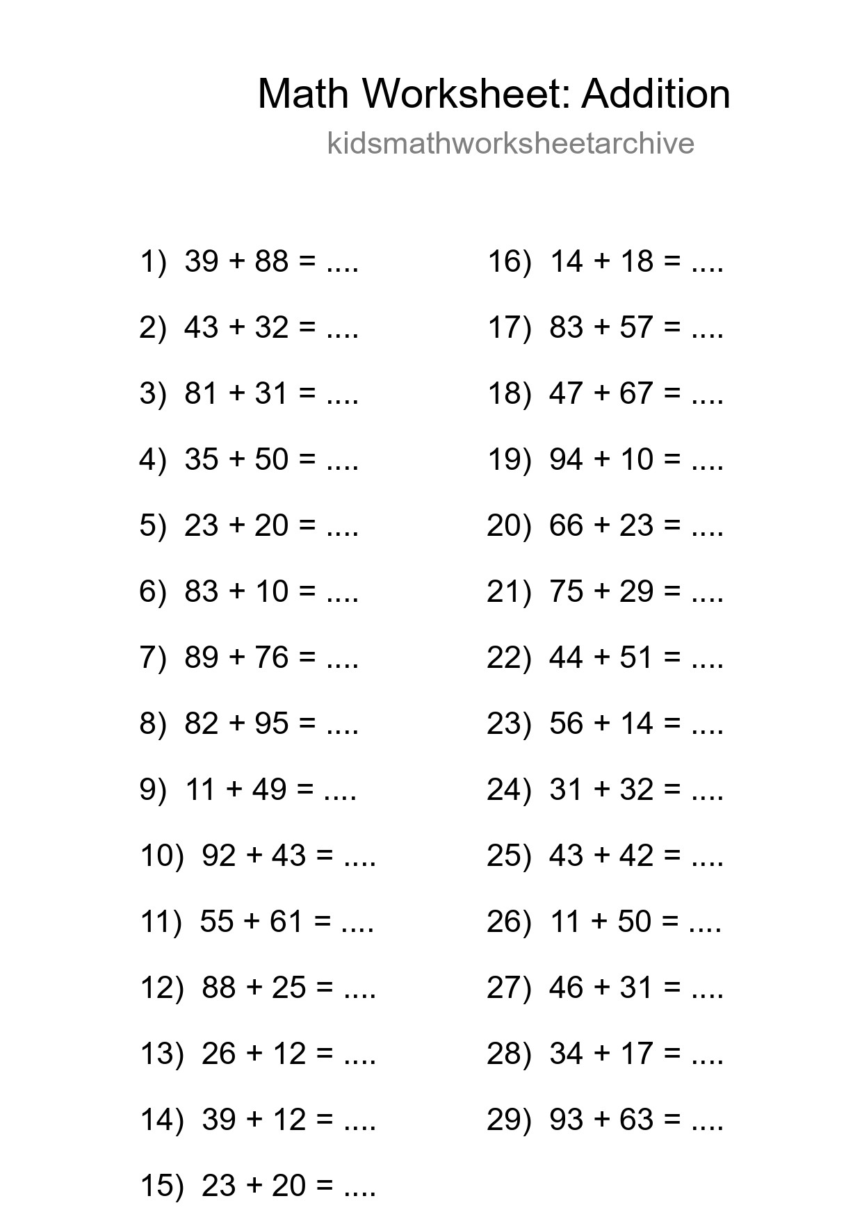 Free 29 Addition Math Worksheet For Grade 3 With Answers - Part 188