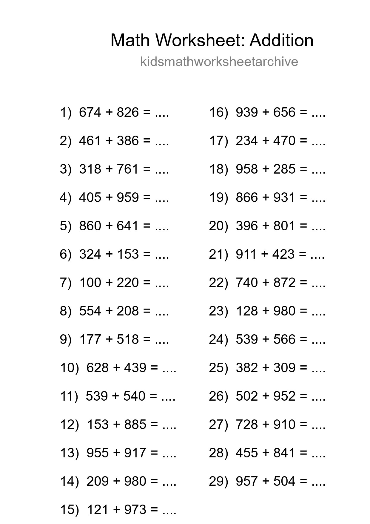 Free 29 Addition Math Worksheet For Grade 5 - Part 177