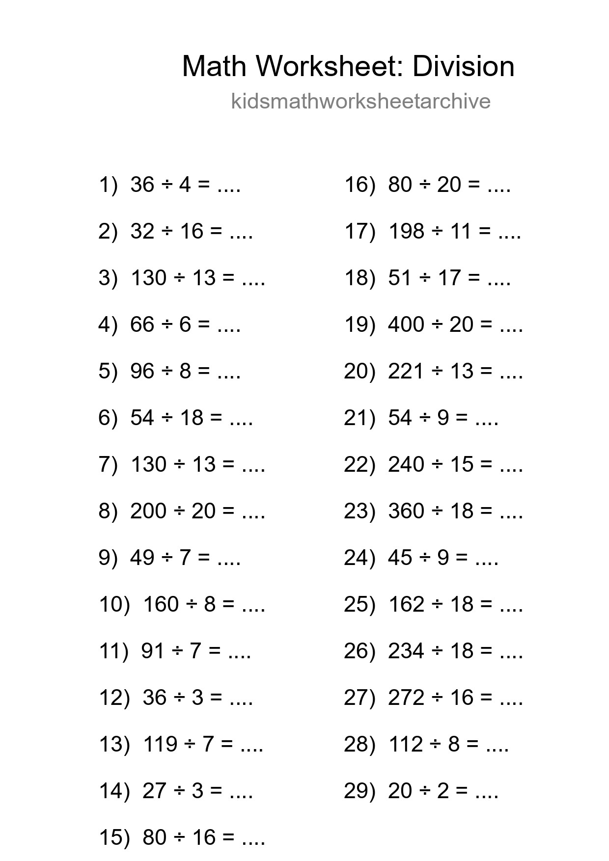 Free 29 Division Math Worksheet For Grade 2 - Part 114