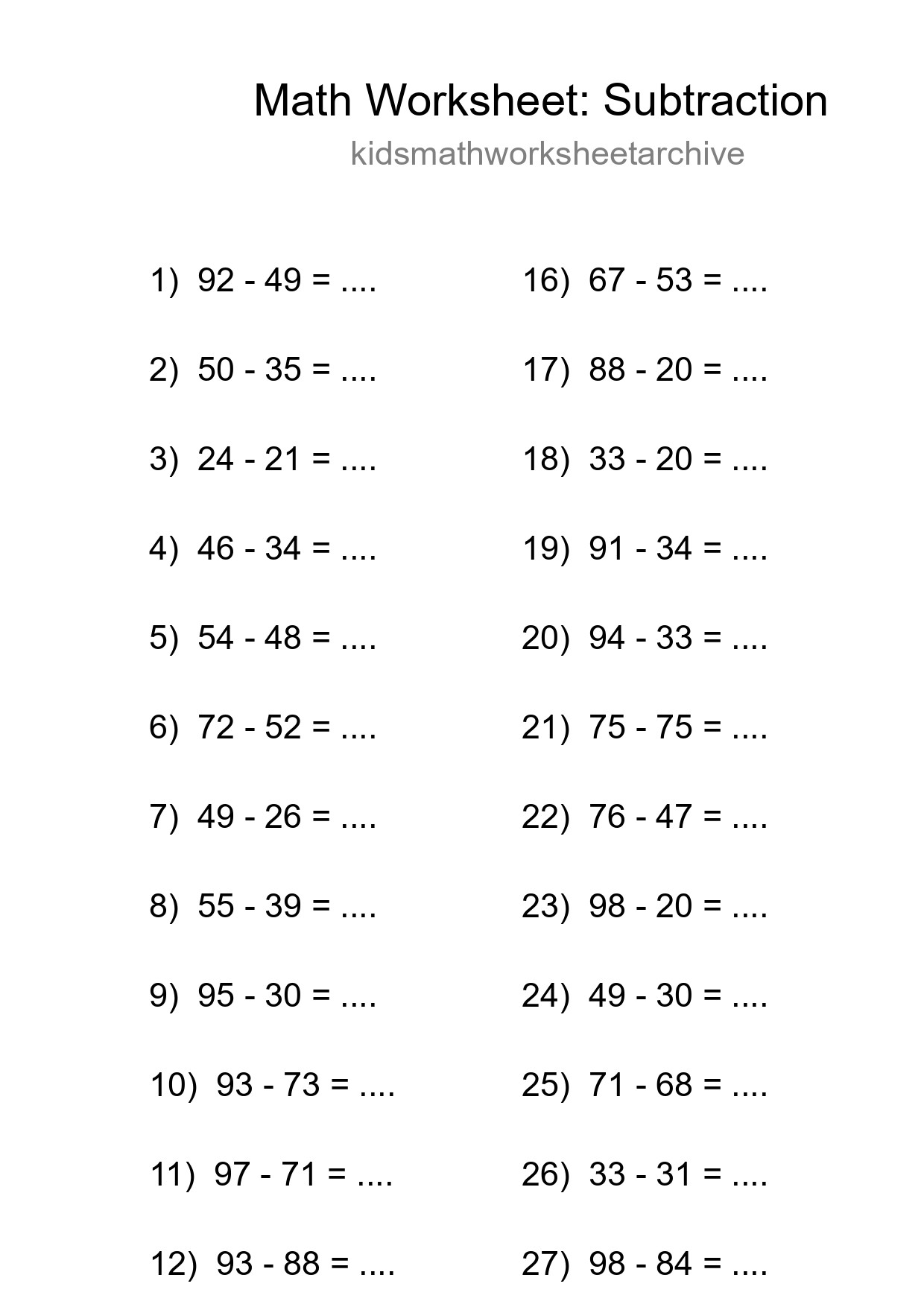 Free 29 Subtraction Math Worksheet For Grade 3 - Part 228