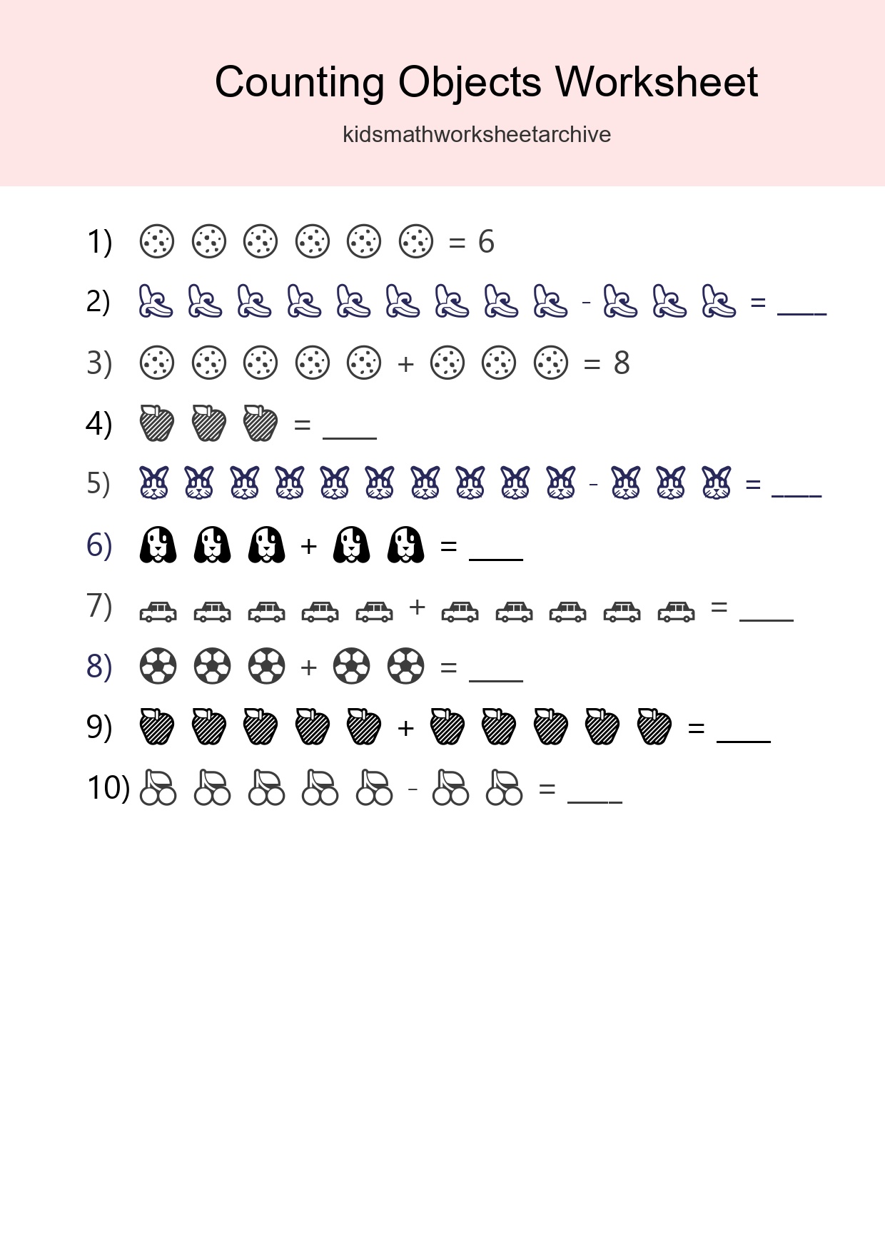 Free Counting Objects Worksheet For Kindergarten Printable - Part 113