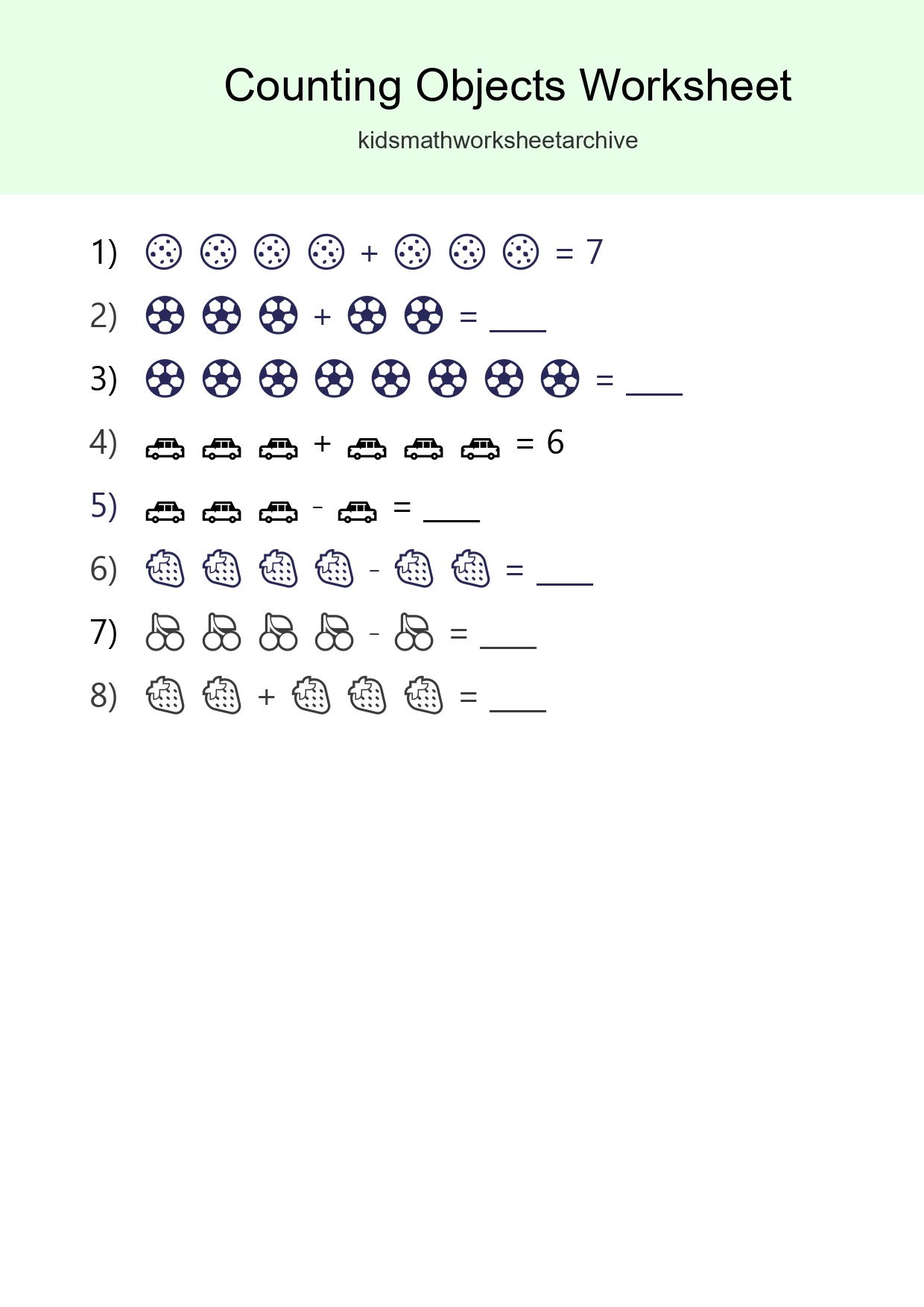 Free Counting Objects Worksheet For Kindergarten Printable - Part 245