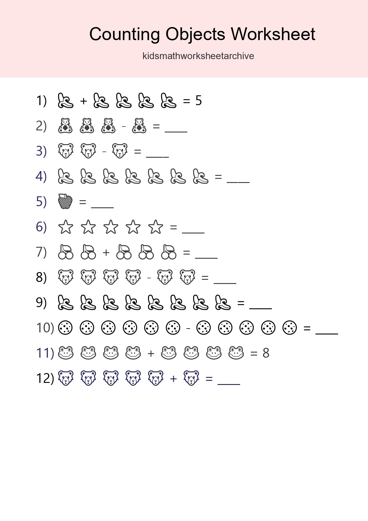 Free Counting Objects Worksheet For Kindergarten Printable - Part 3