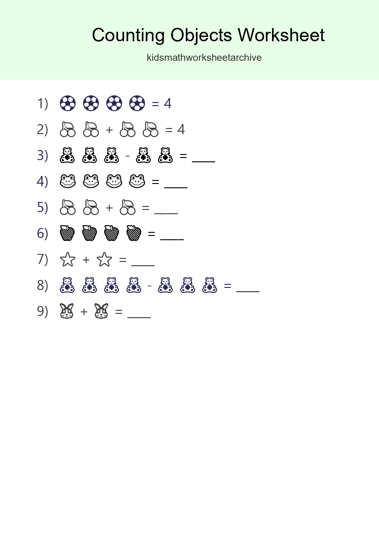 Free Counting Objects Worksheet For Pre-K Printable - Part 201