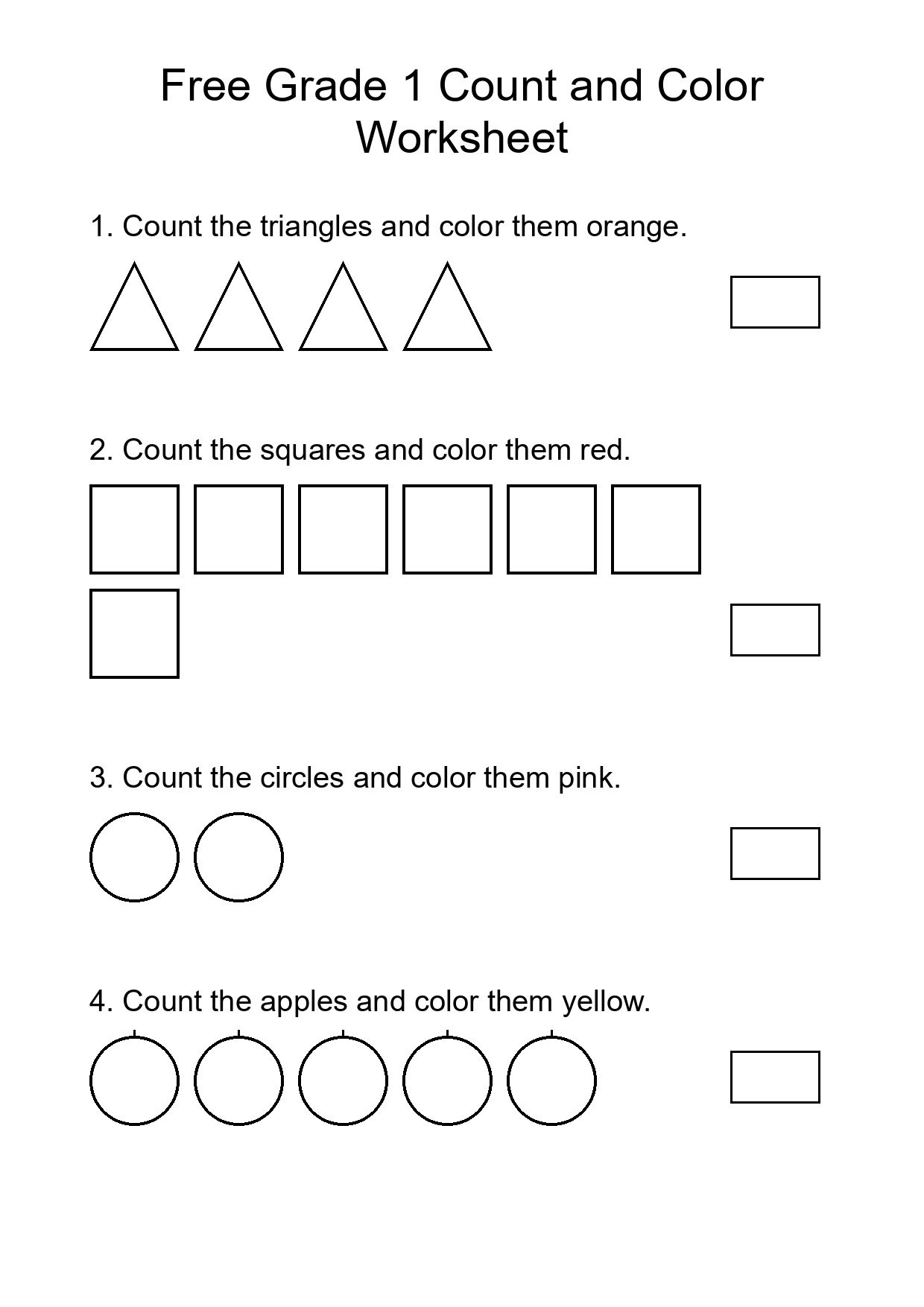Free Grade 1 Count and Color Worksheet
