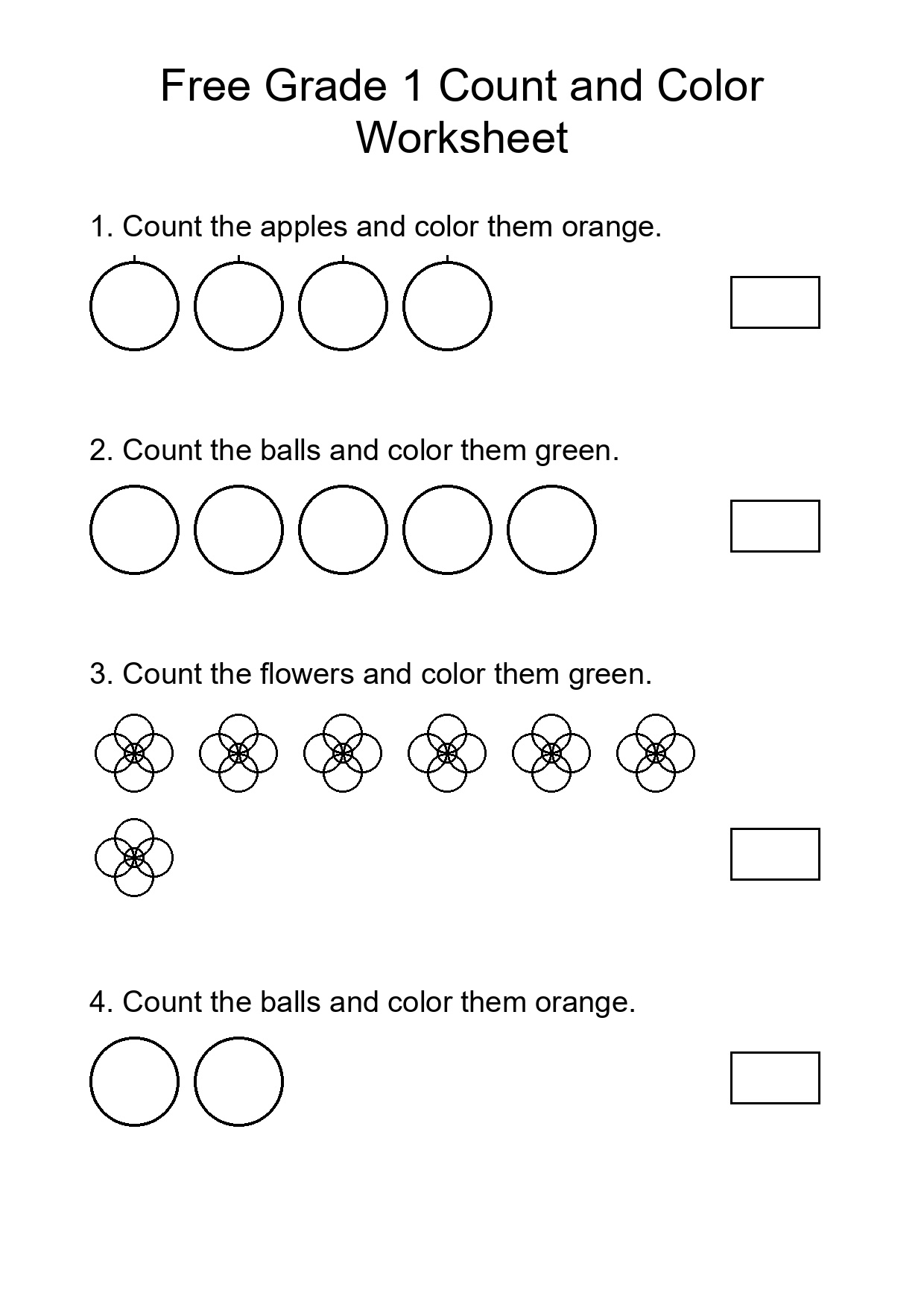 Free Grade 1 Count and Color Worksheet