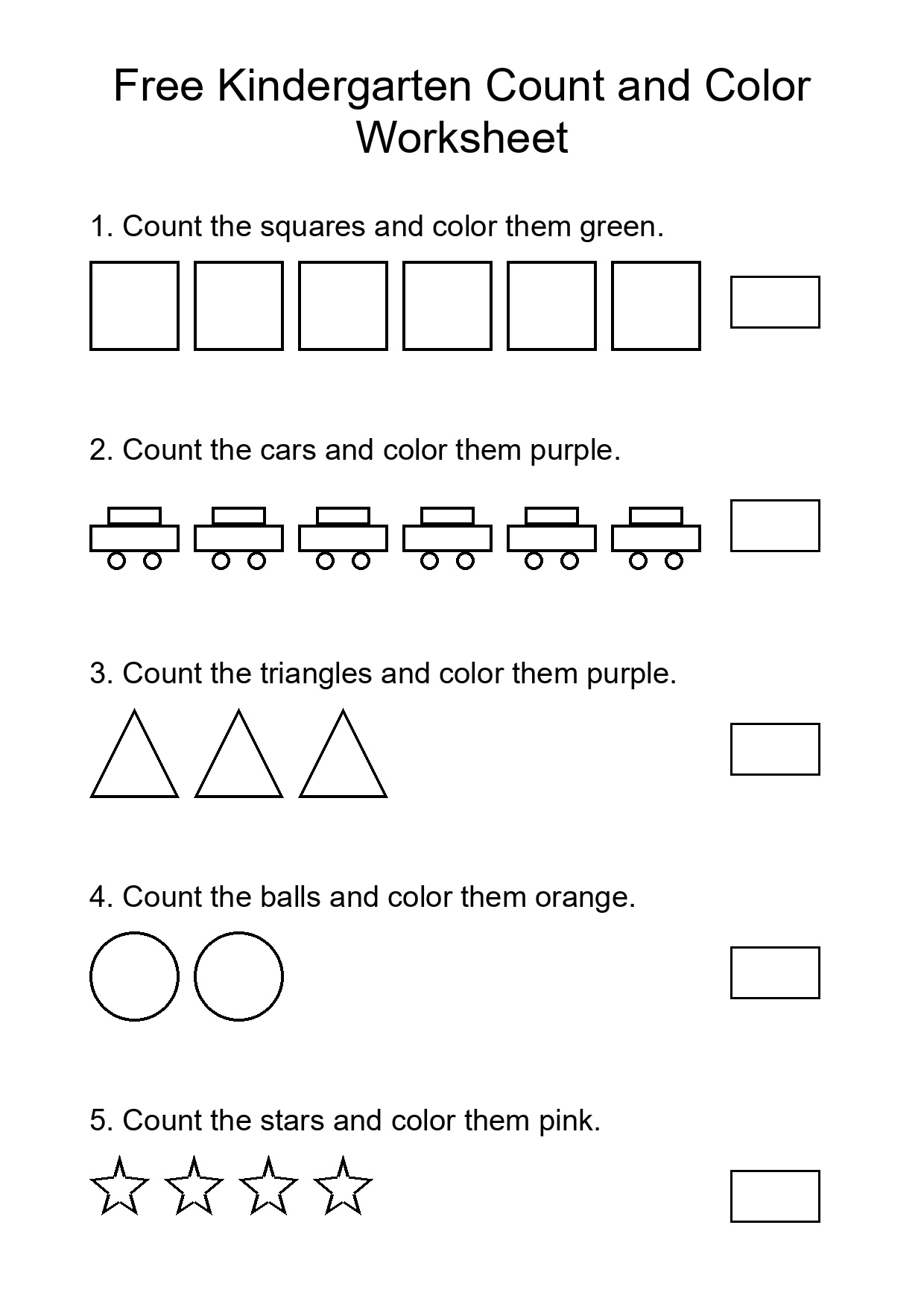 Free Kindergarten Count and Color Worksheet