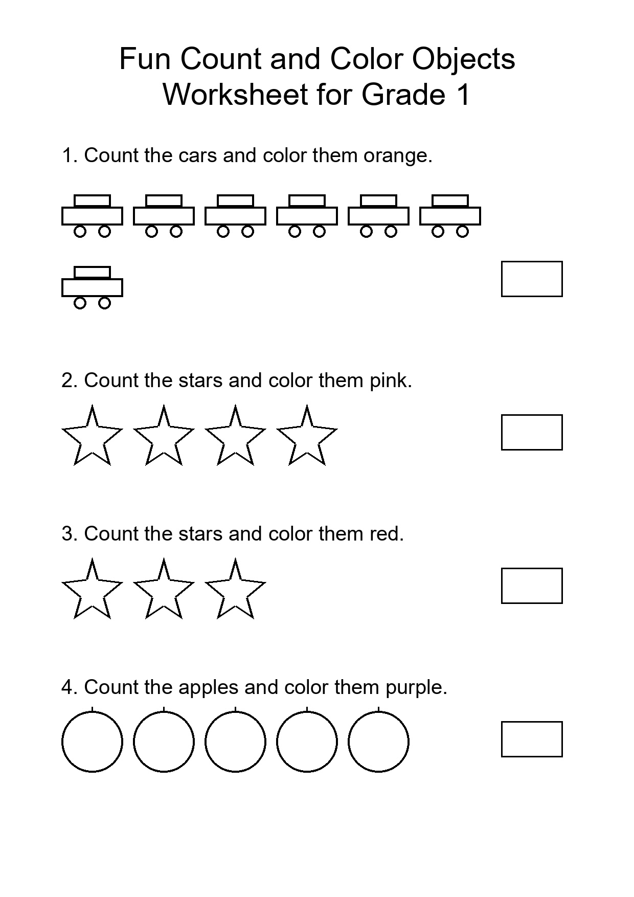 Fun Count and Color Objects Worksheet for Grade 1