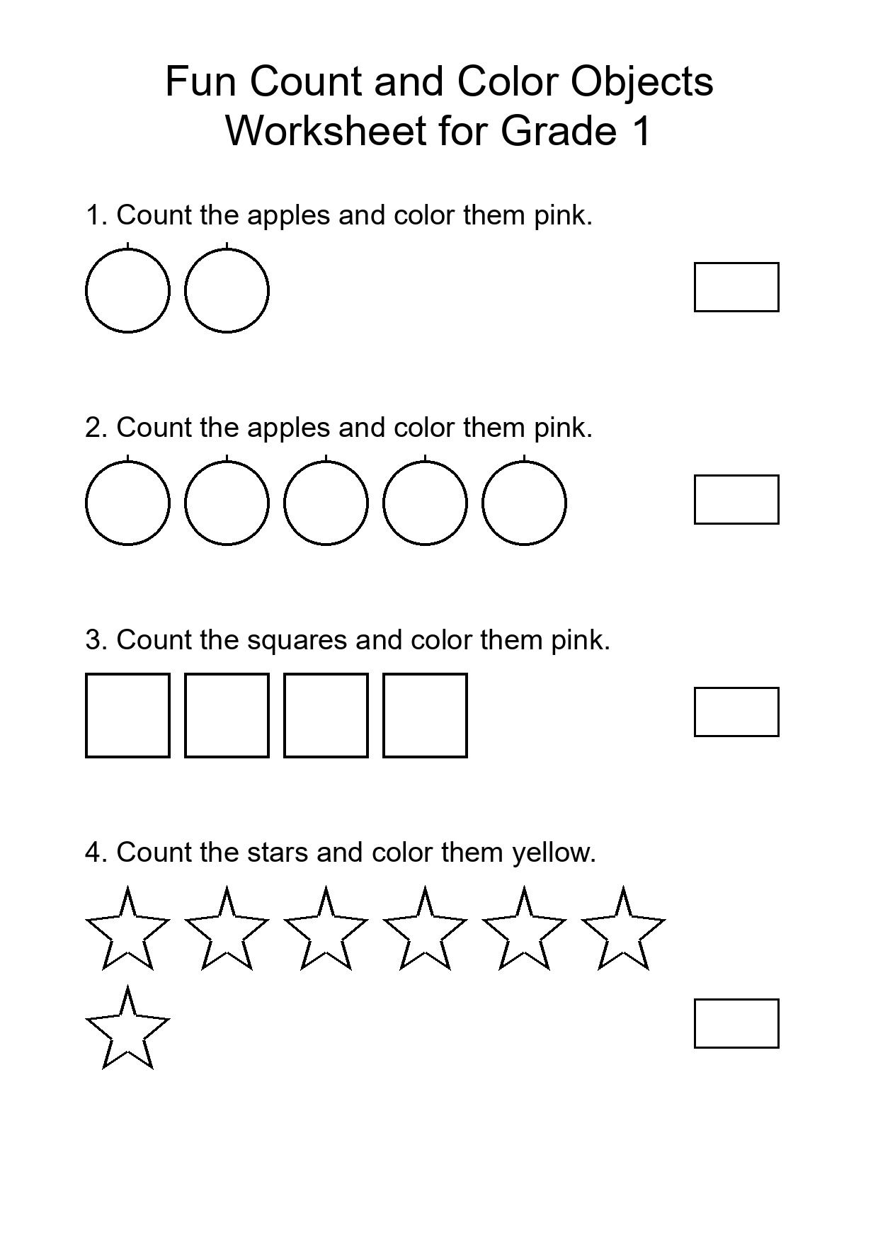 Fun Count and Color Objects Worksheet for Grade 1