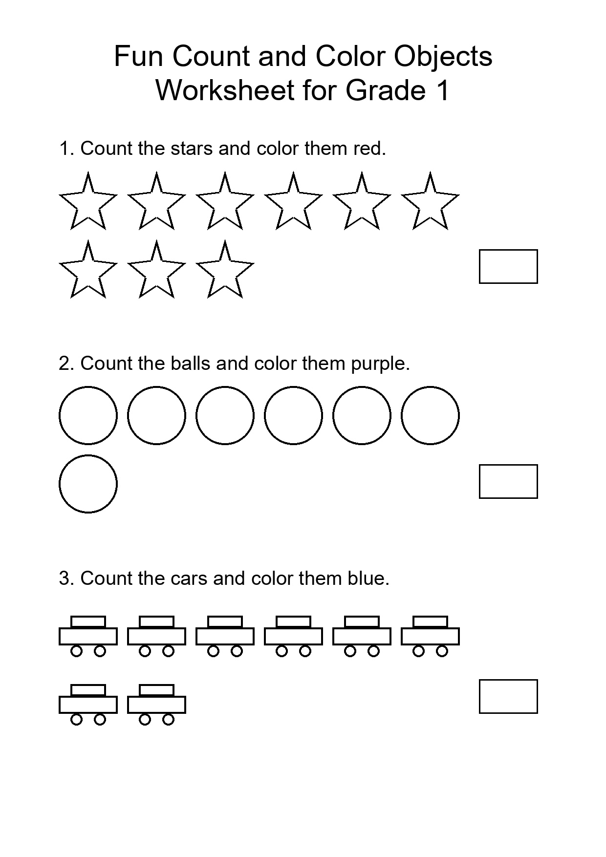 Fun Count and Color Objects Worksheet for Grade 1