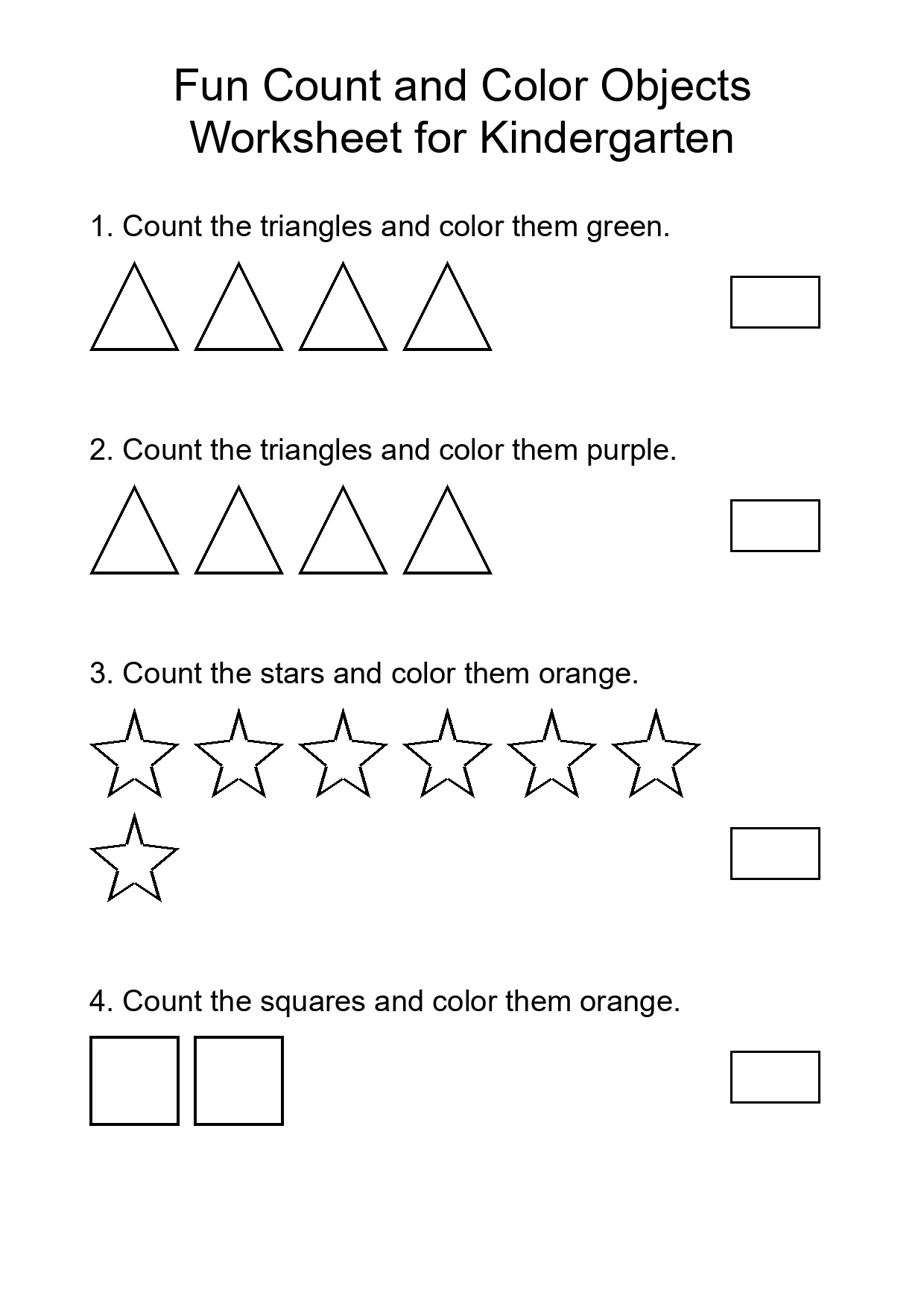 Fun Count and Color Objects Worksheet for Kindergarten