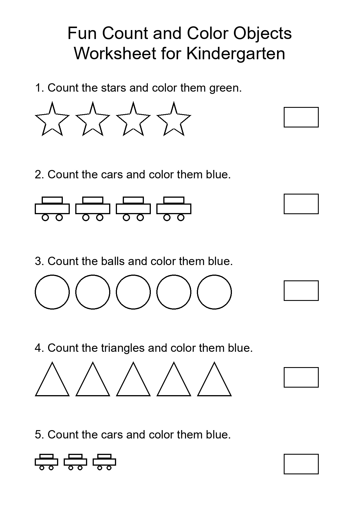 Fun Count and Color Objects Worksheet for Kindergarten