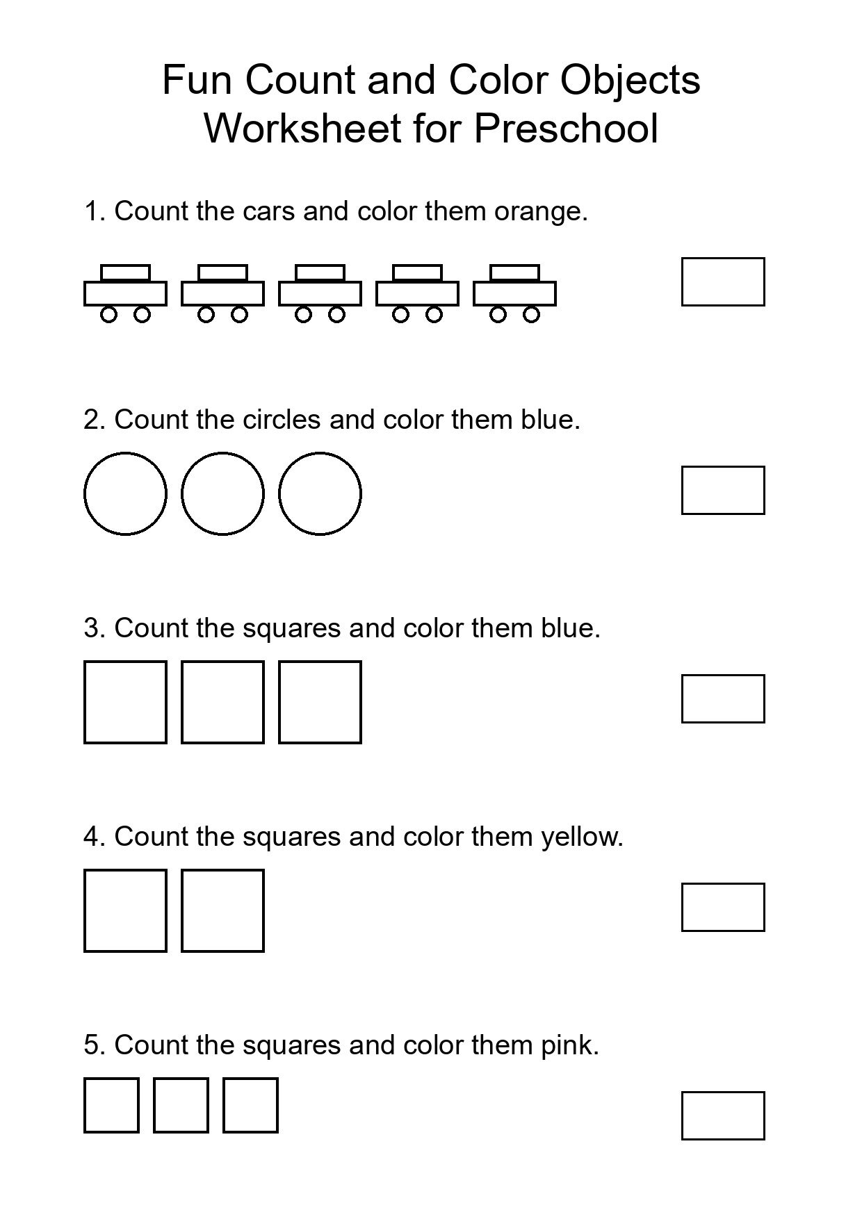 Fun Count and Color Objects Worksheet for Preschool