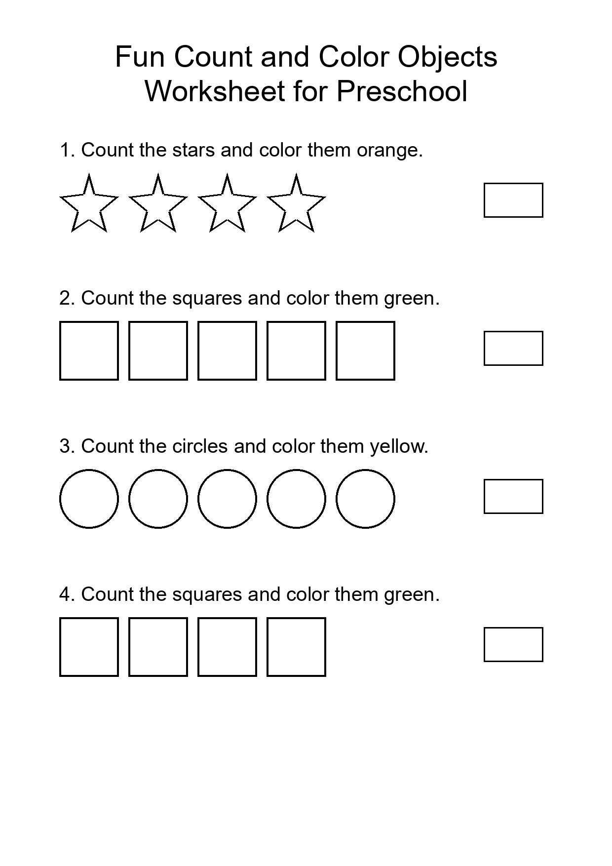 Fun Count and Color Objects Worksheet for Preschool