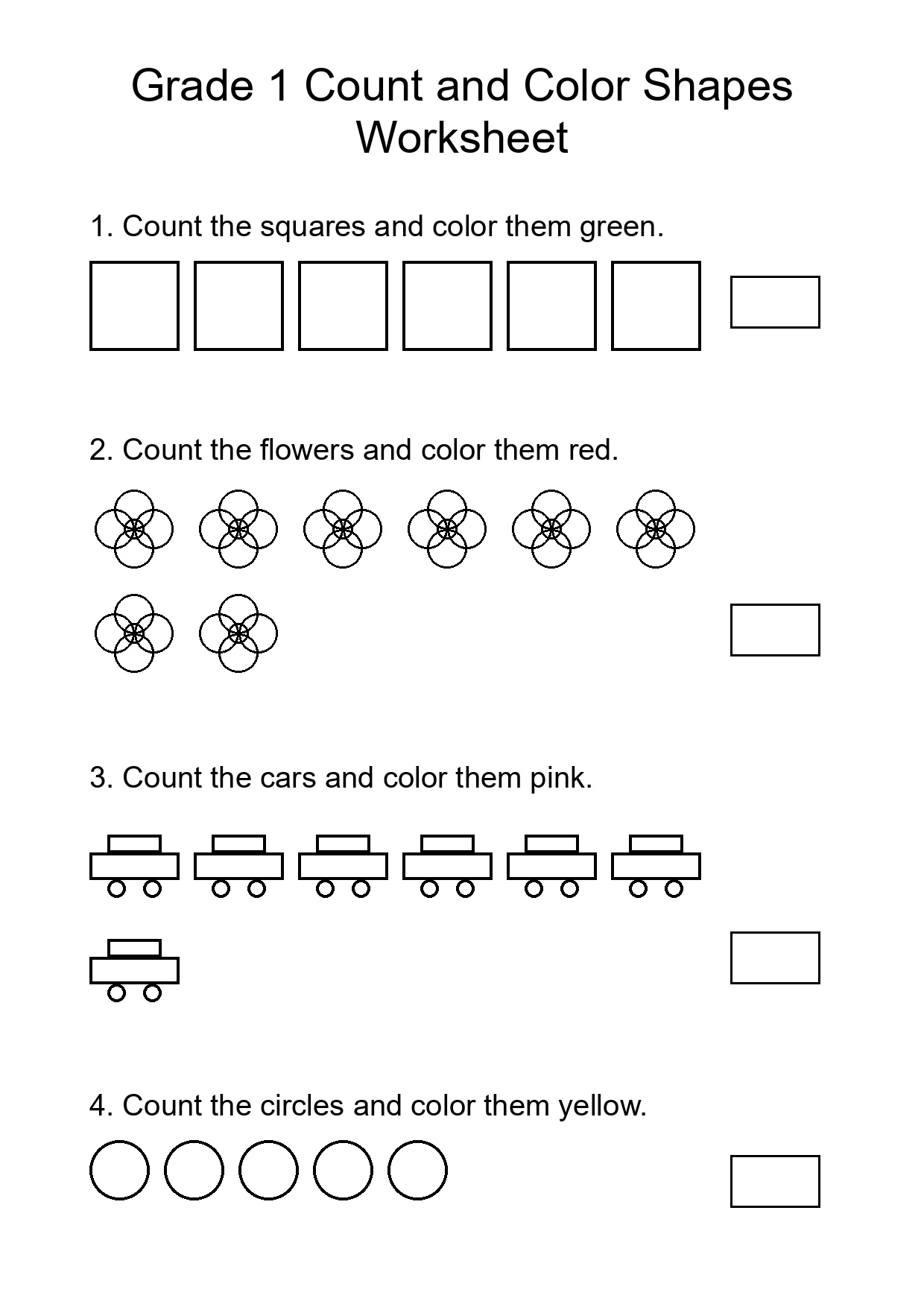 Grade 1 Count and Color Shapes Worksheet