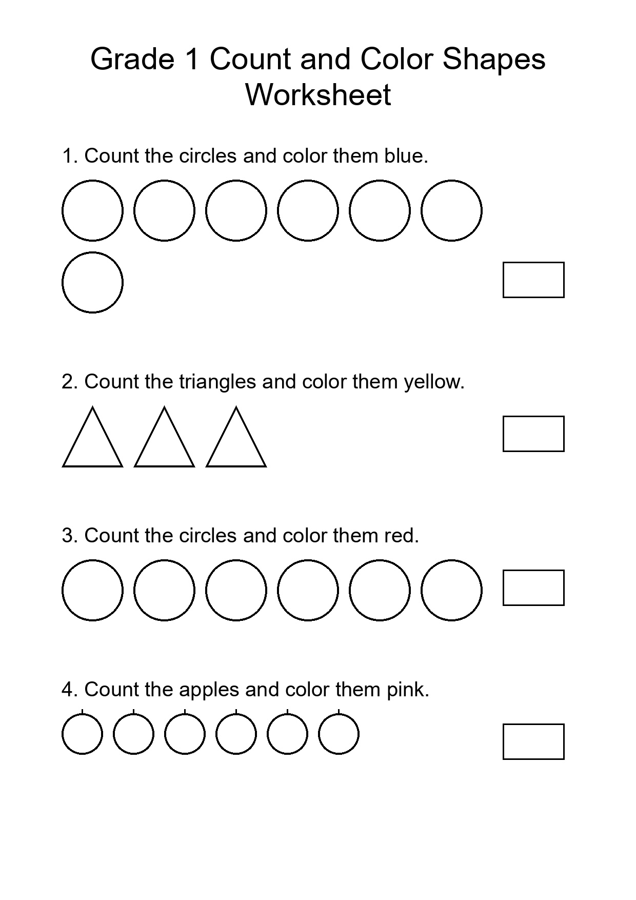 Grade 1 Count and Color Shapes Worksheet