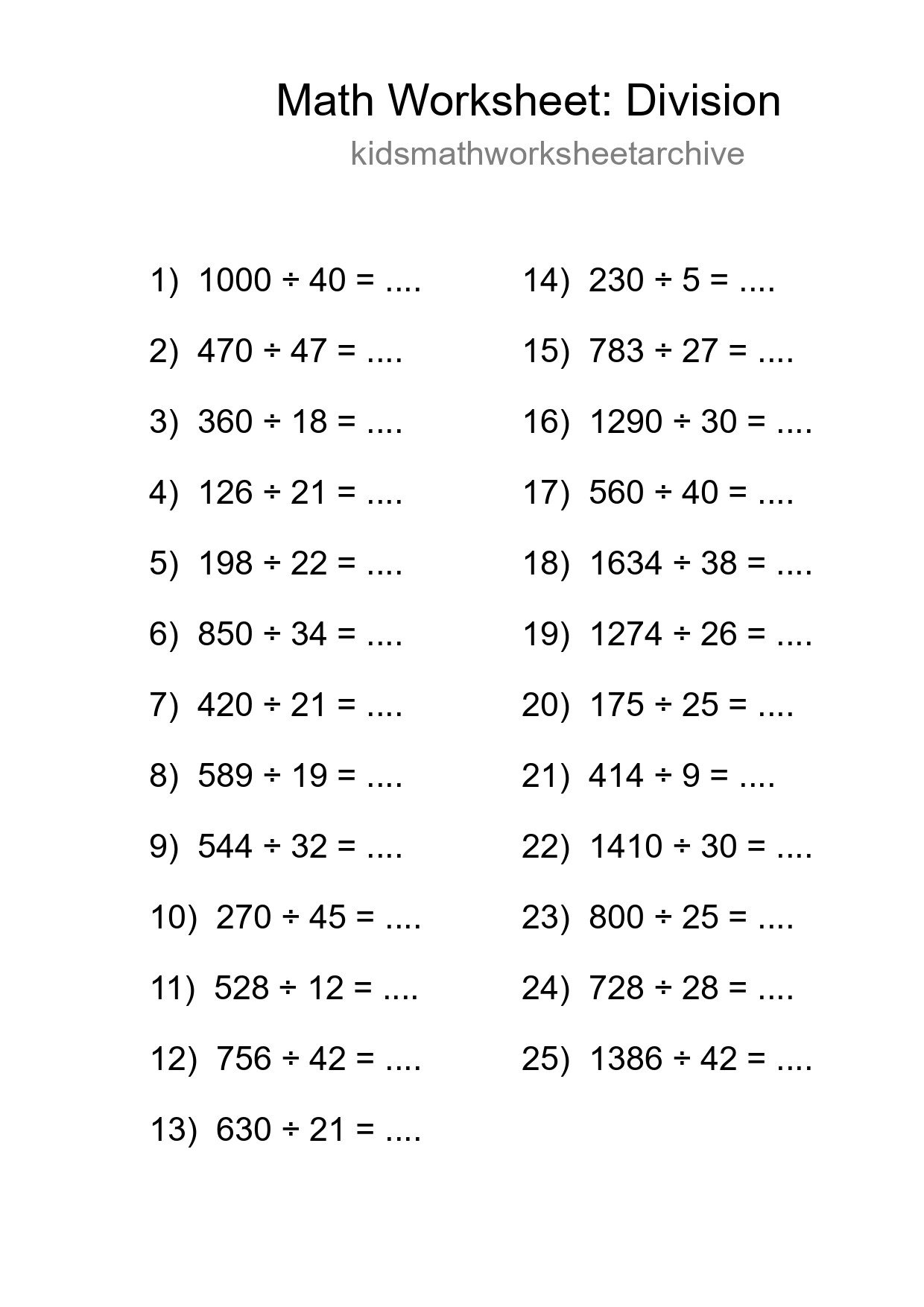 Grade 2 Division Practice Worksheet (25 Problems) - Part 147