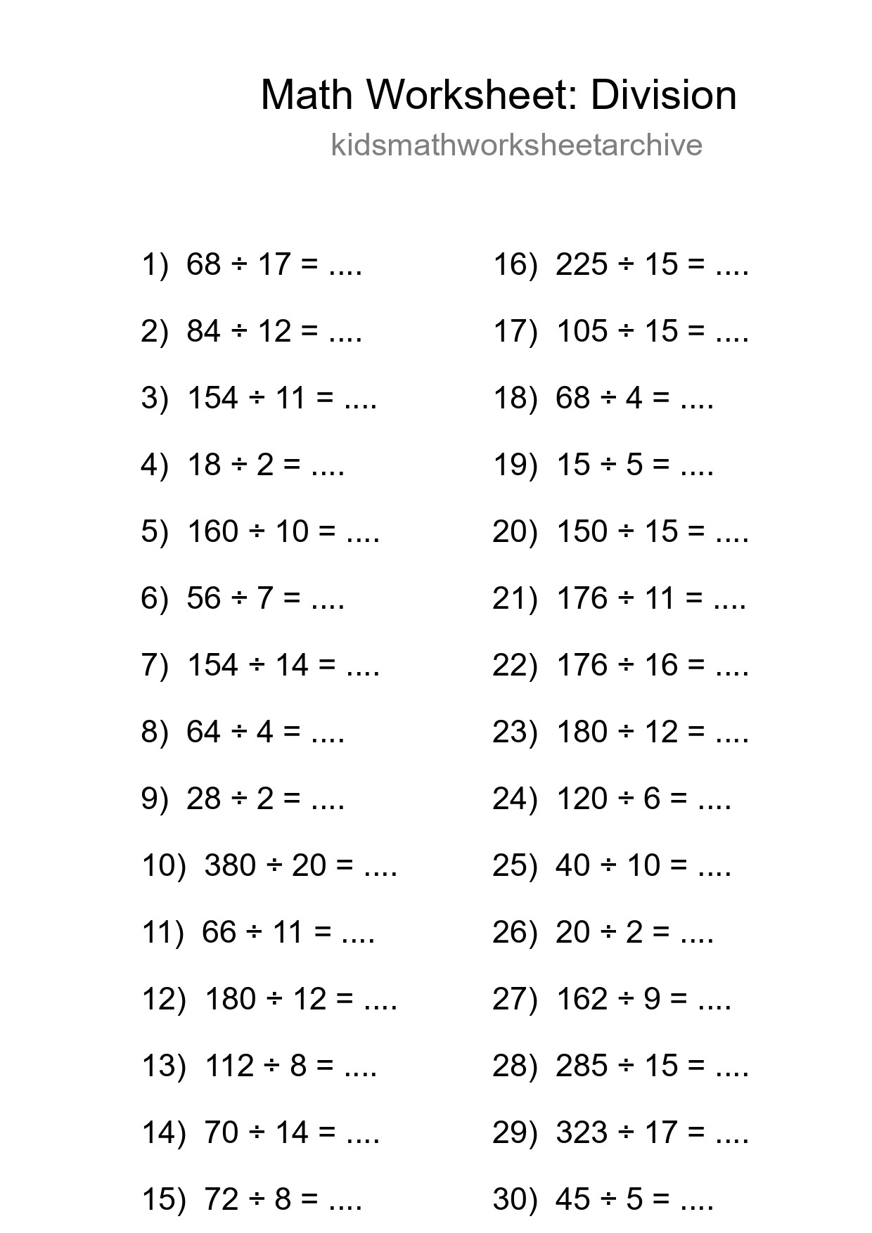 Grade 2 Division Practice Worksheet (30 Problems) - Part 48